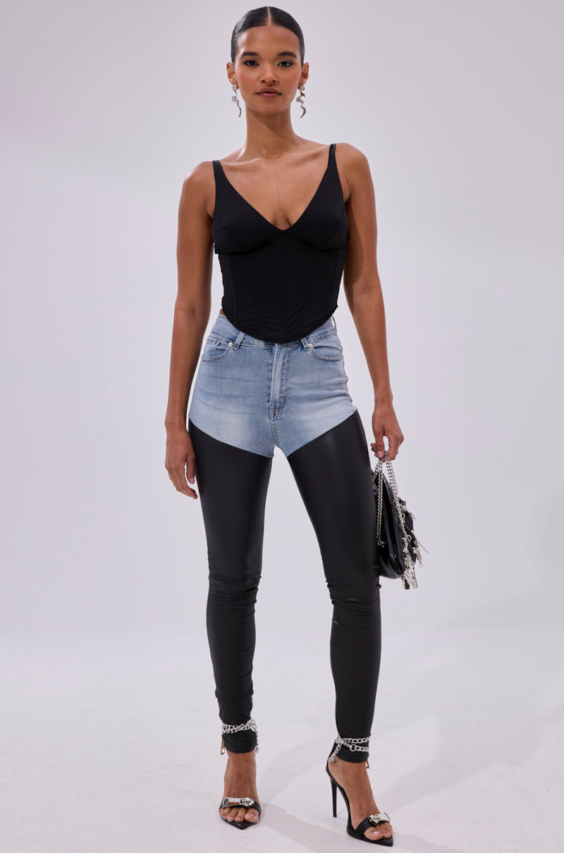 FREE SPIRIT SLEEVELESS CORSET TOP IN BLACK