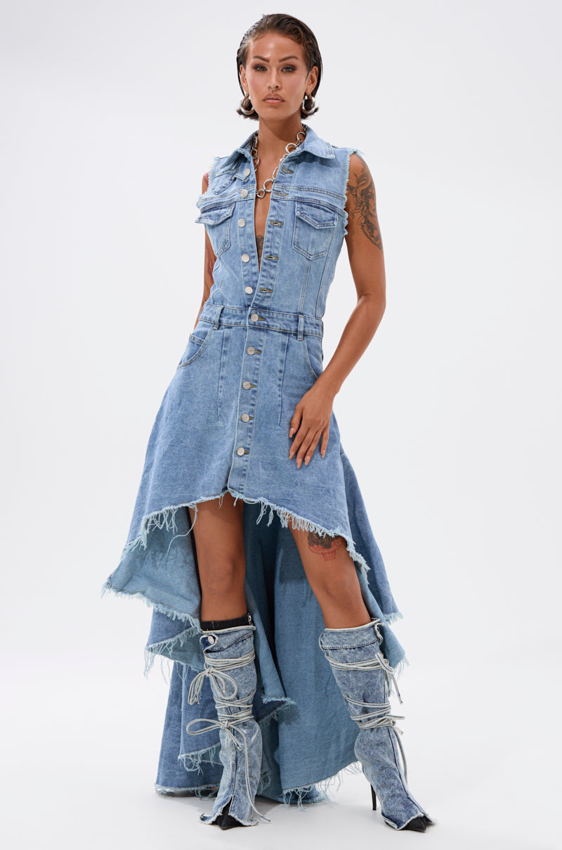 READ IT AND WEEP DENIM MINI DRESS