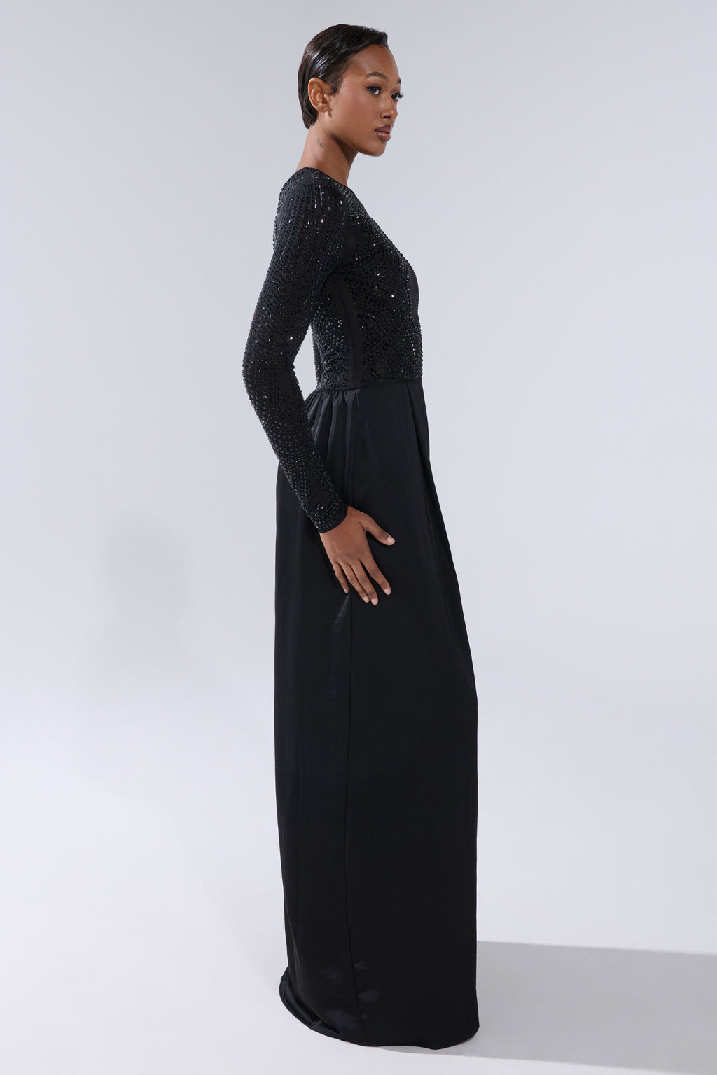 MONACO SATIN MESH JUMPSUIT WITH RHINESTONES