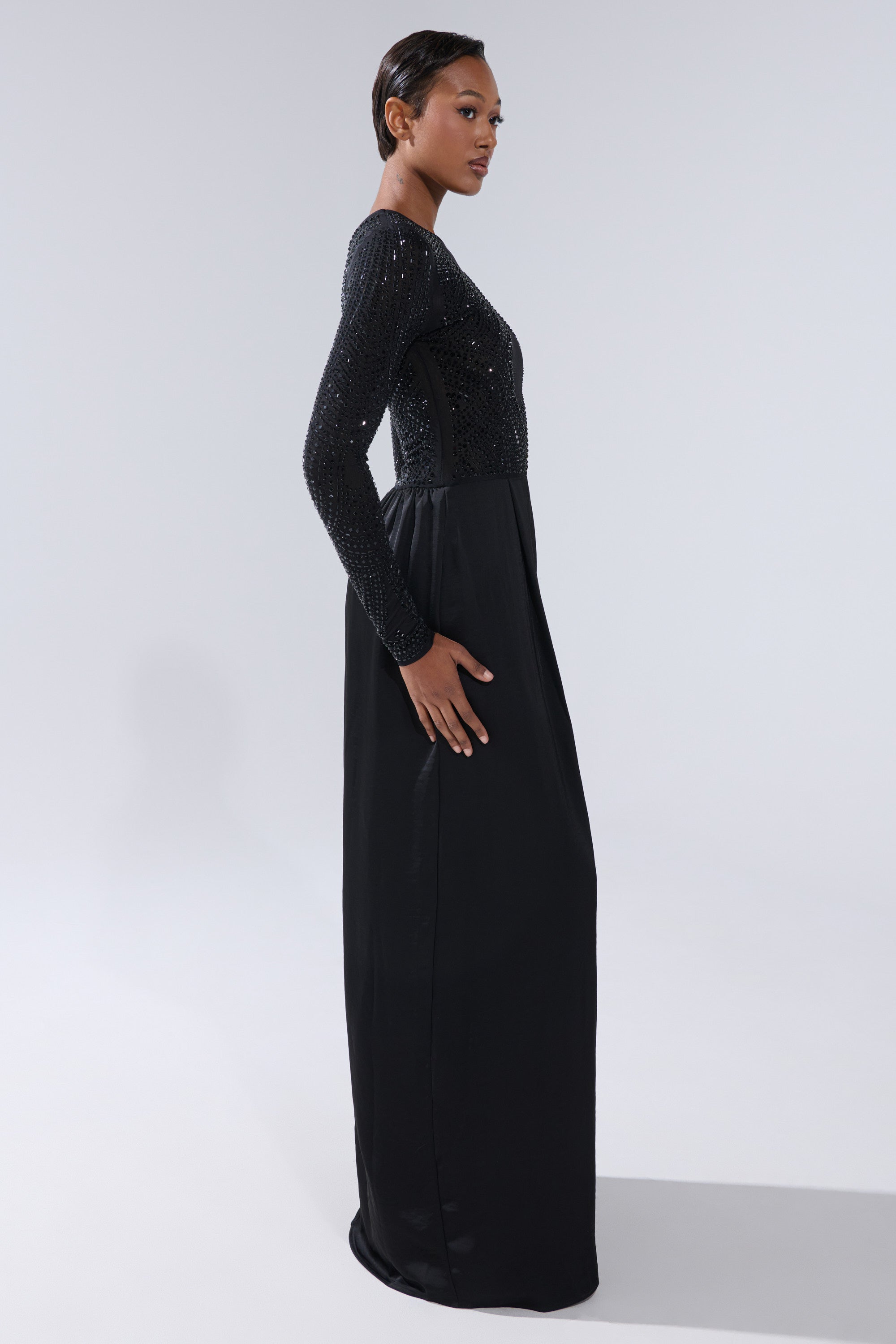 MONACO SATIN MESH JUMPSUIT WITH RHINESTONES