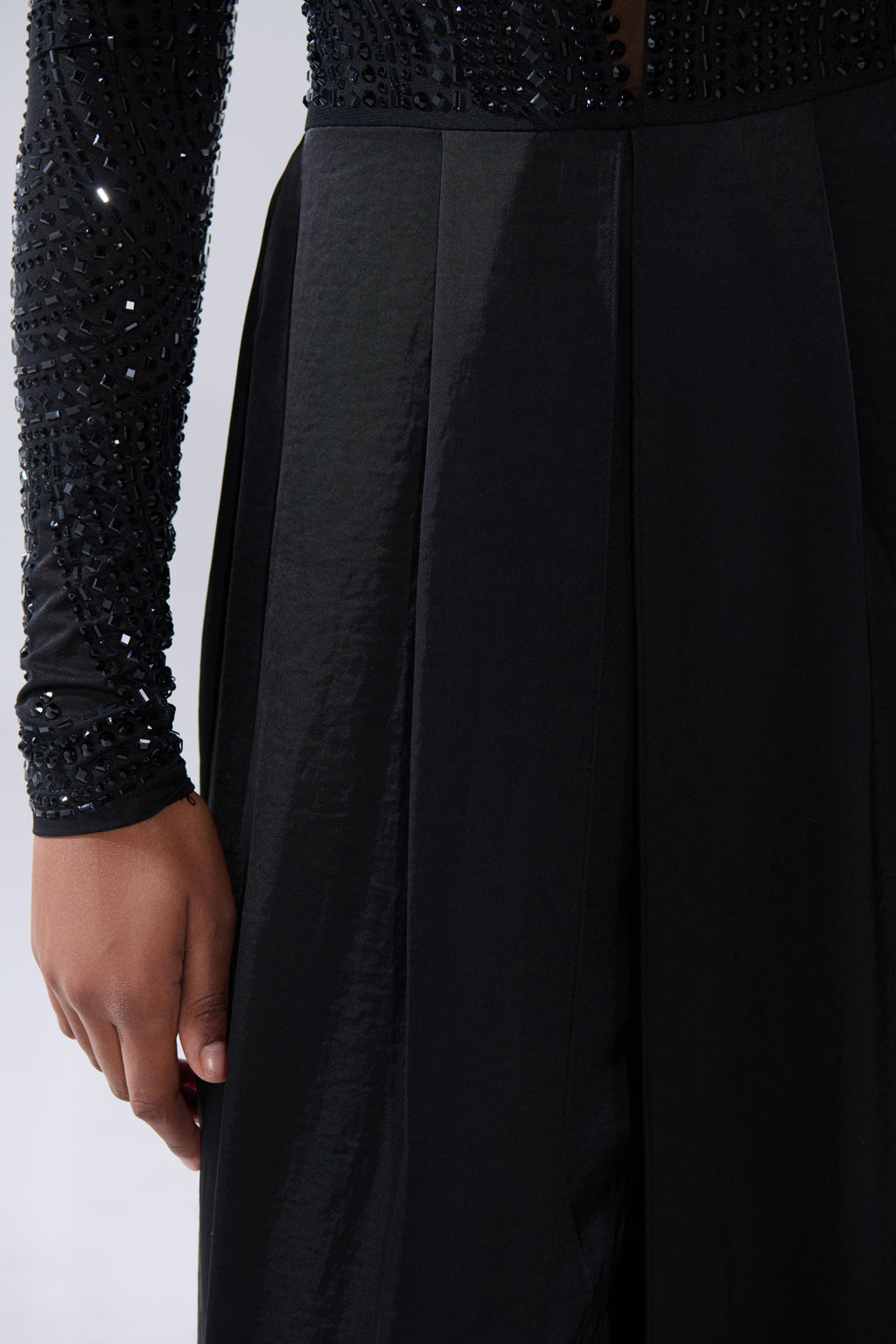 MONACO SATIN MESH JUMPSUIT WITH RHINESTONES