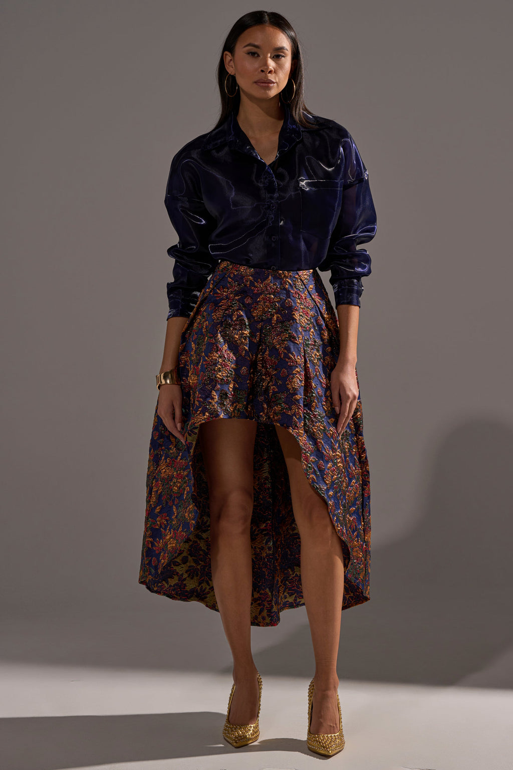 STAR OF THE NIGHT BROCADE MIDI SKIRT