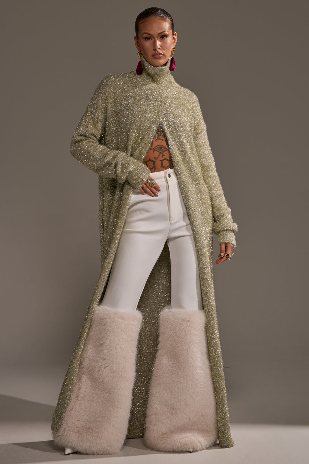 WORTHY OF LOVE LONG SLEEVE METALLIC SWEATER IN GOLD