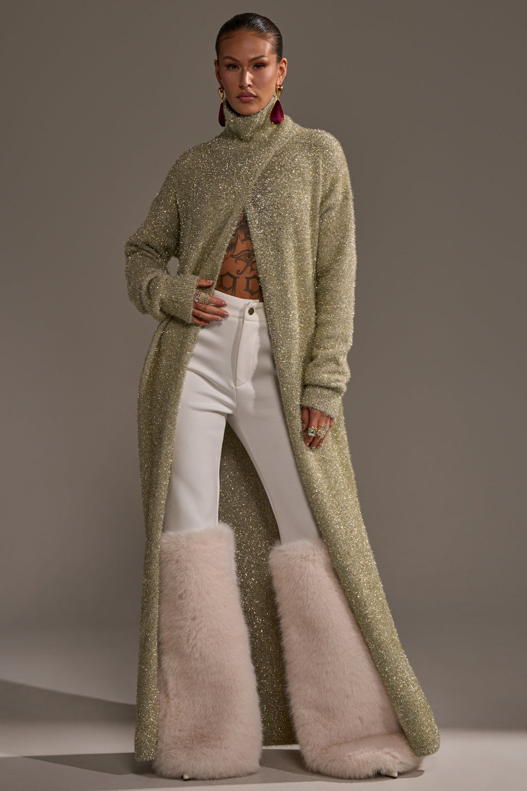 WORTHY OF LOVE LONG SLEEVE METALLIC SWEATER IN GOLD