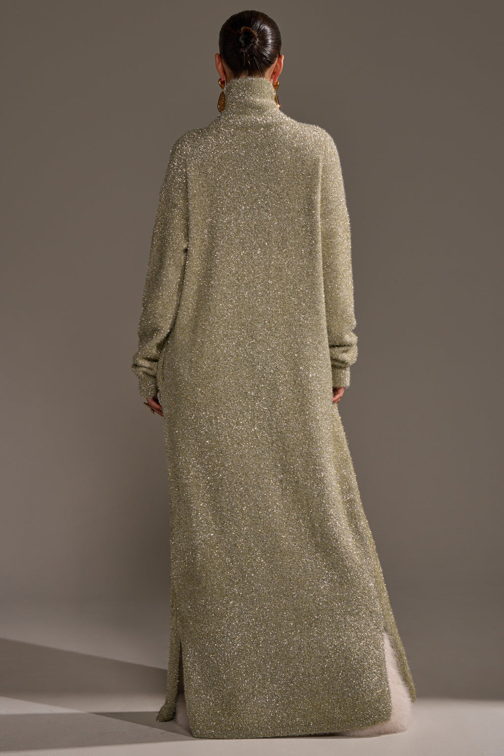 WORTHY OF LOVE LONG SLEEVE METALLIC SWEATER IN GOLD