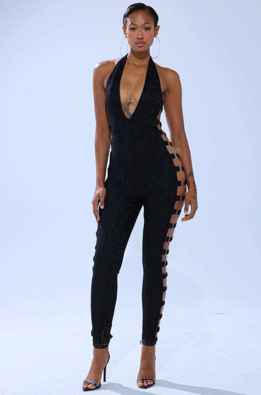NOT FOR EVERYONE CUTOUT LACE JUMPSUIT