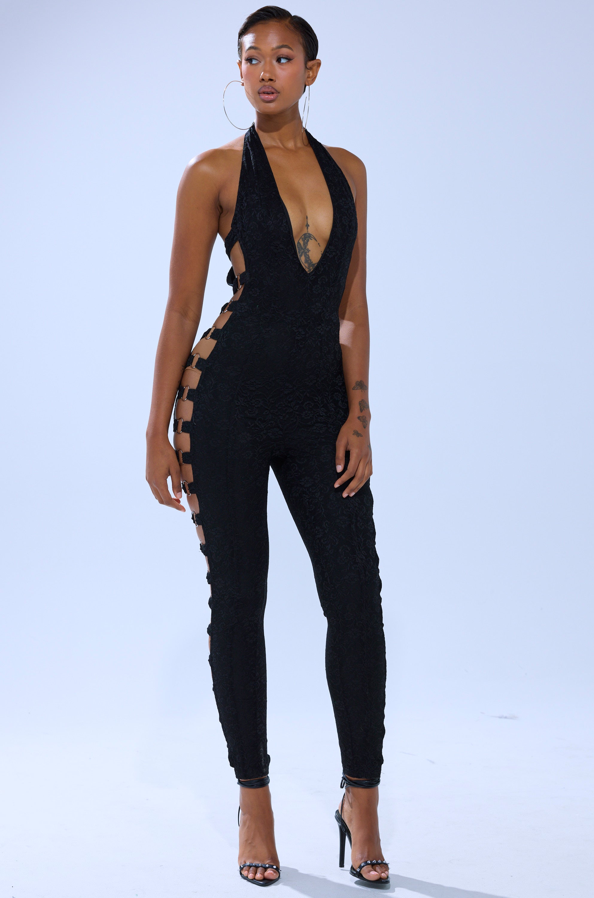 NOT FOR EVERYONE CUTOUT LACE JUMPSUIT