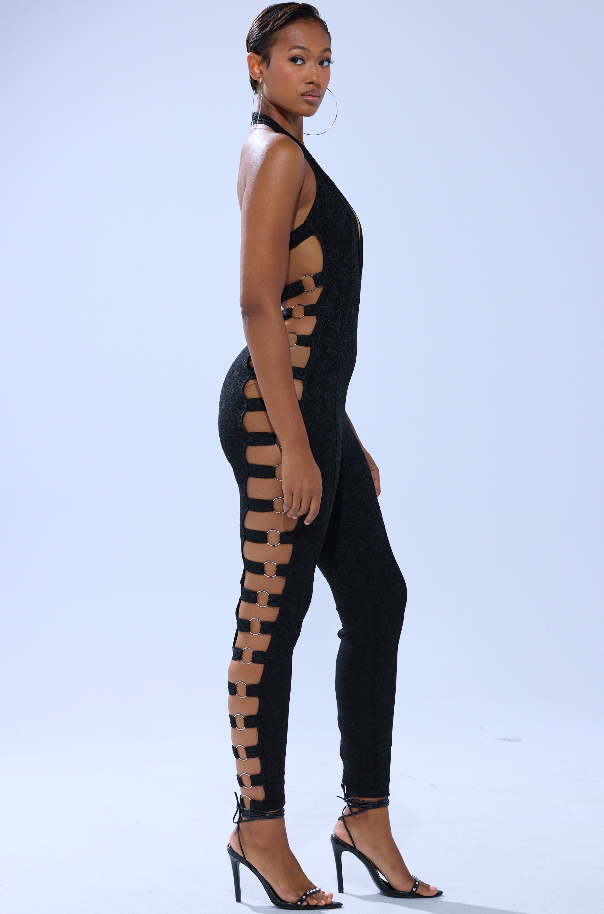 NOT FOR EVERYONE CUTOUT LACE JUMPSUIT