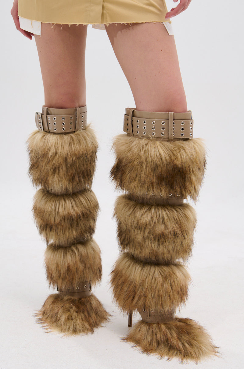 AZALEA WANG AMALBERT BROWN MULTI FUR AND BUCKLES BOOT