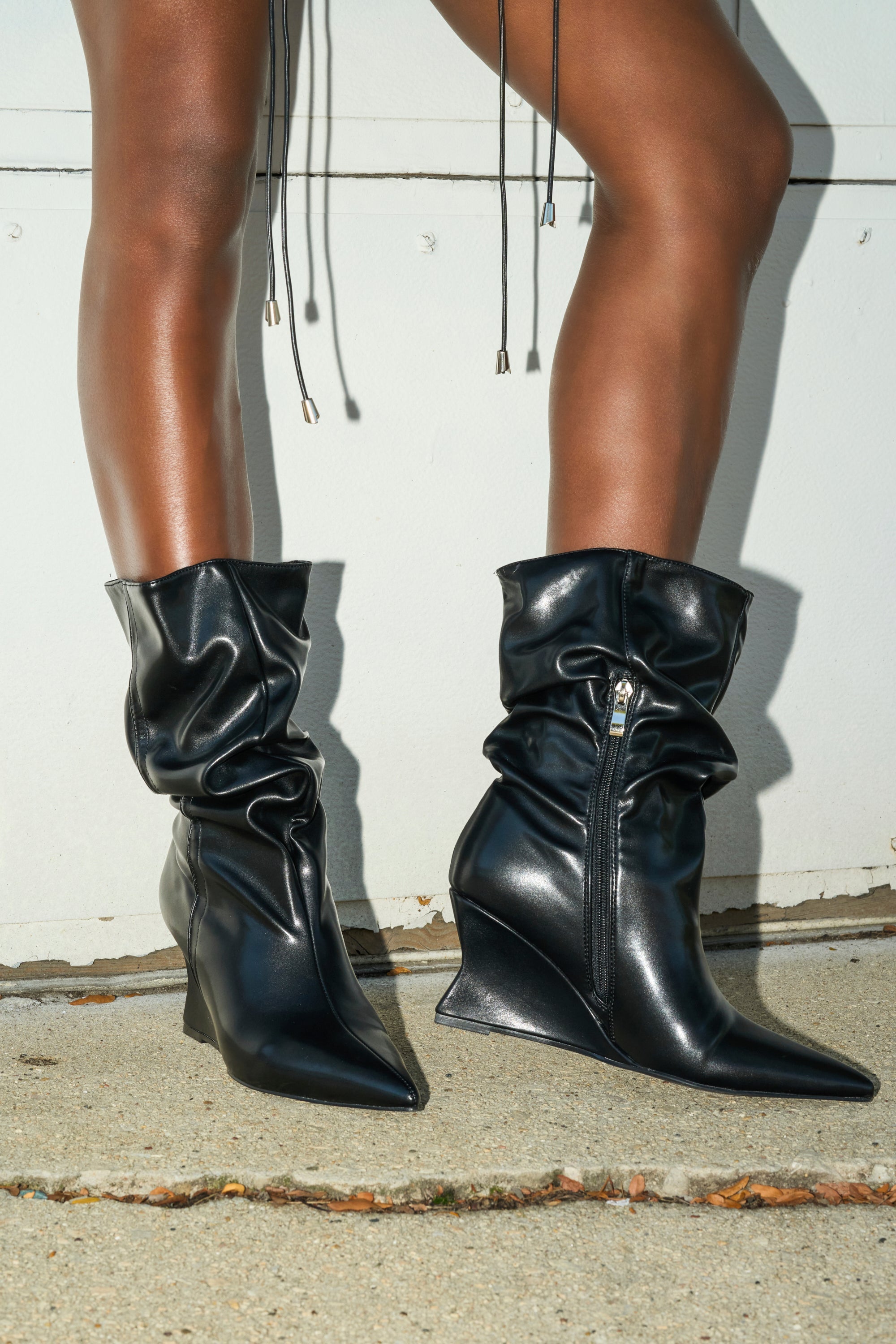 AZALEA WANG ASAF RUCHED WEDGE BOOTIE IN BLACK