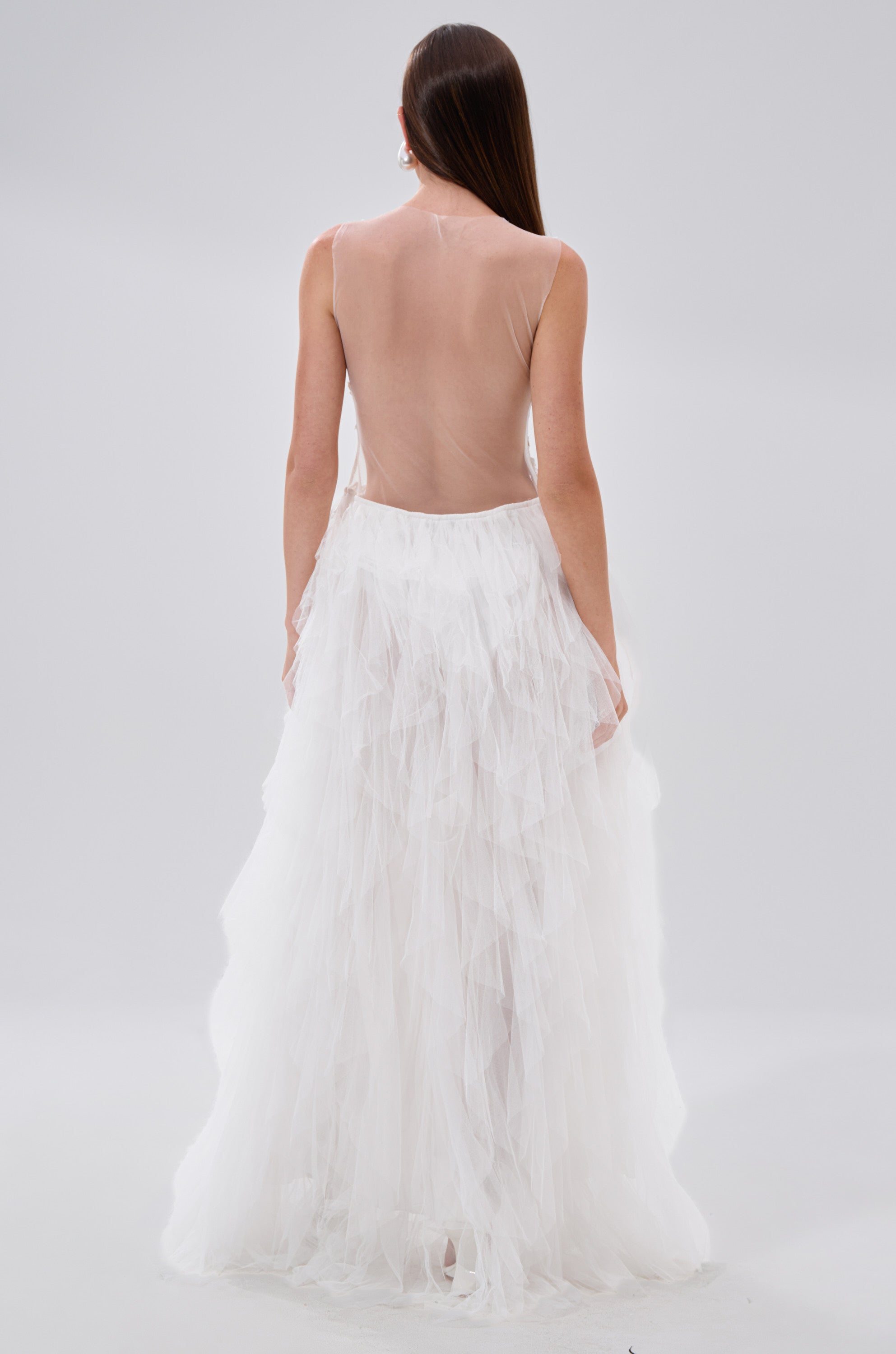 FELT CUTE RUFFLE MAXI DRESS WITH FLORAL APPLIQUES