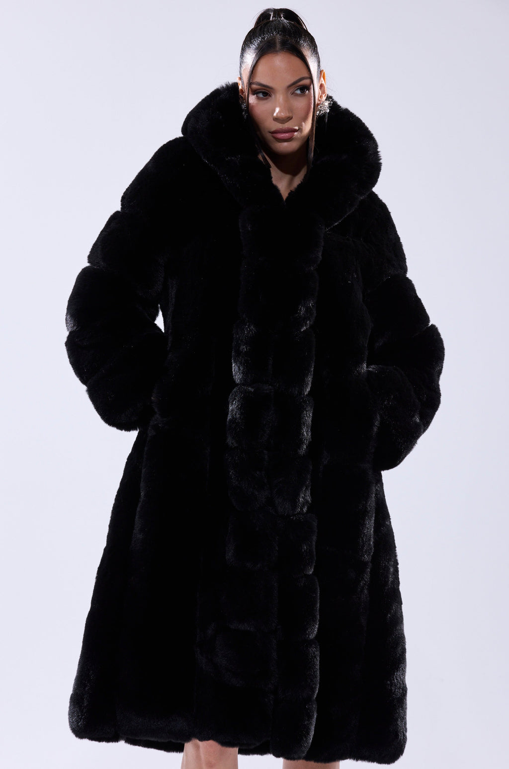 BERLIN HOODED FAUX FUR IN BLACK