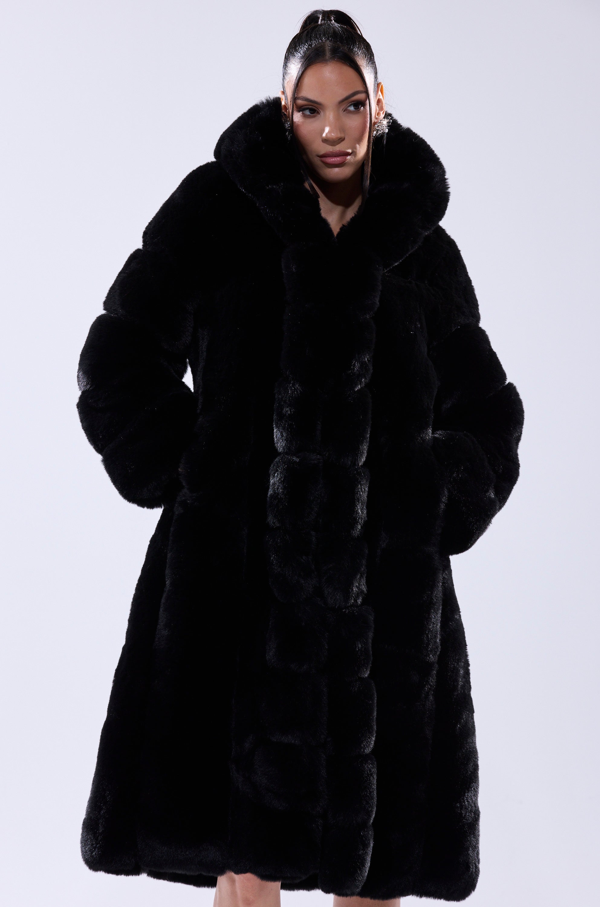 BERLIN HOODED FAUX FUR IN BLACK