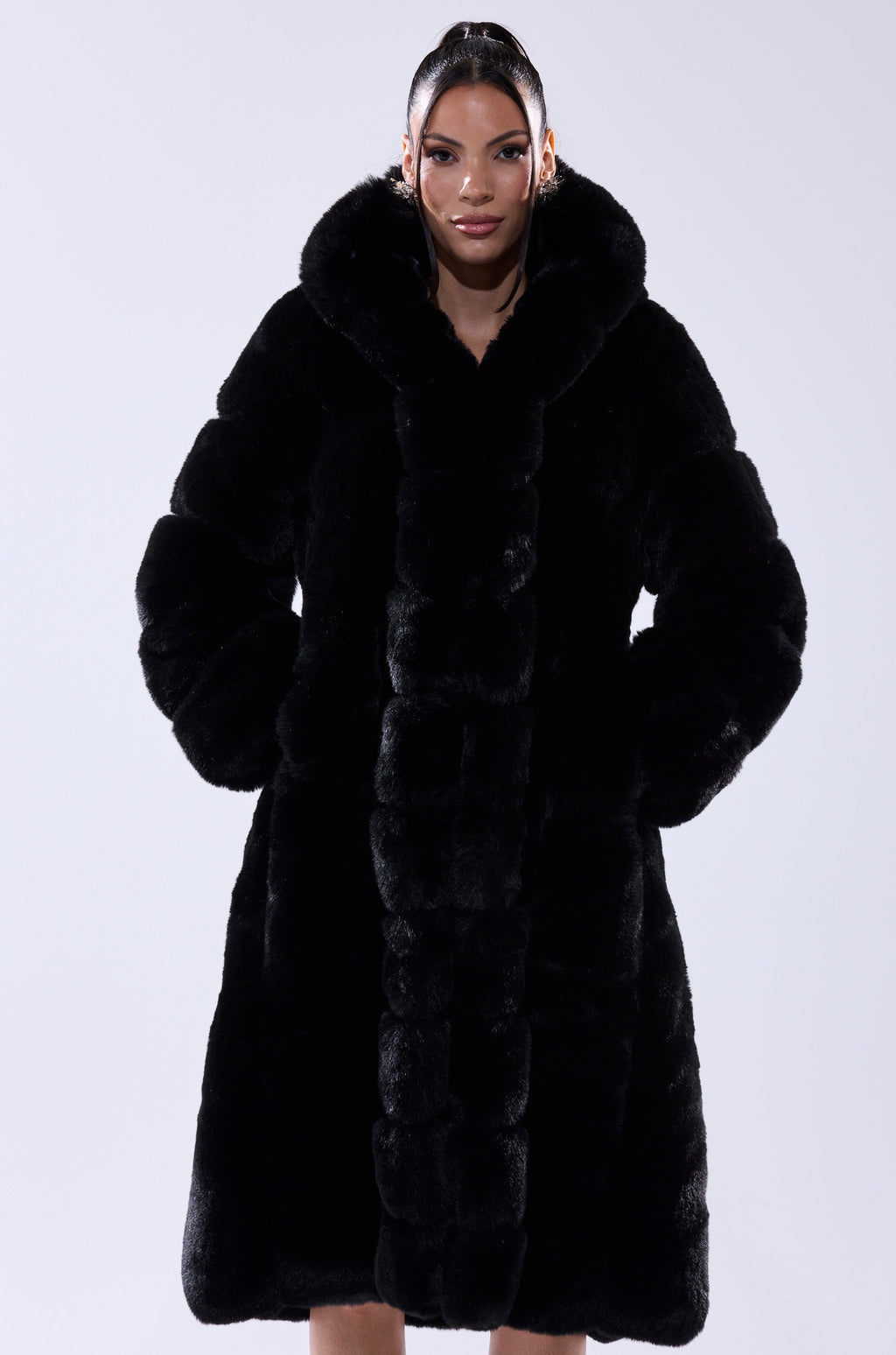 BERLIN HOODED FAUX FUR IN BLACK