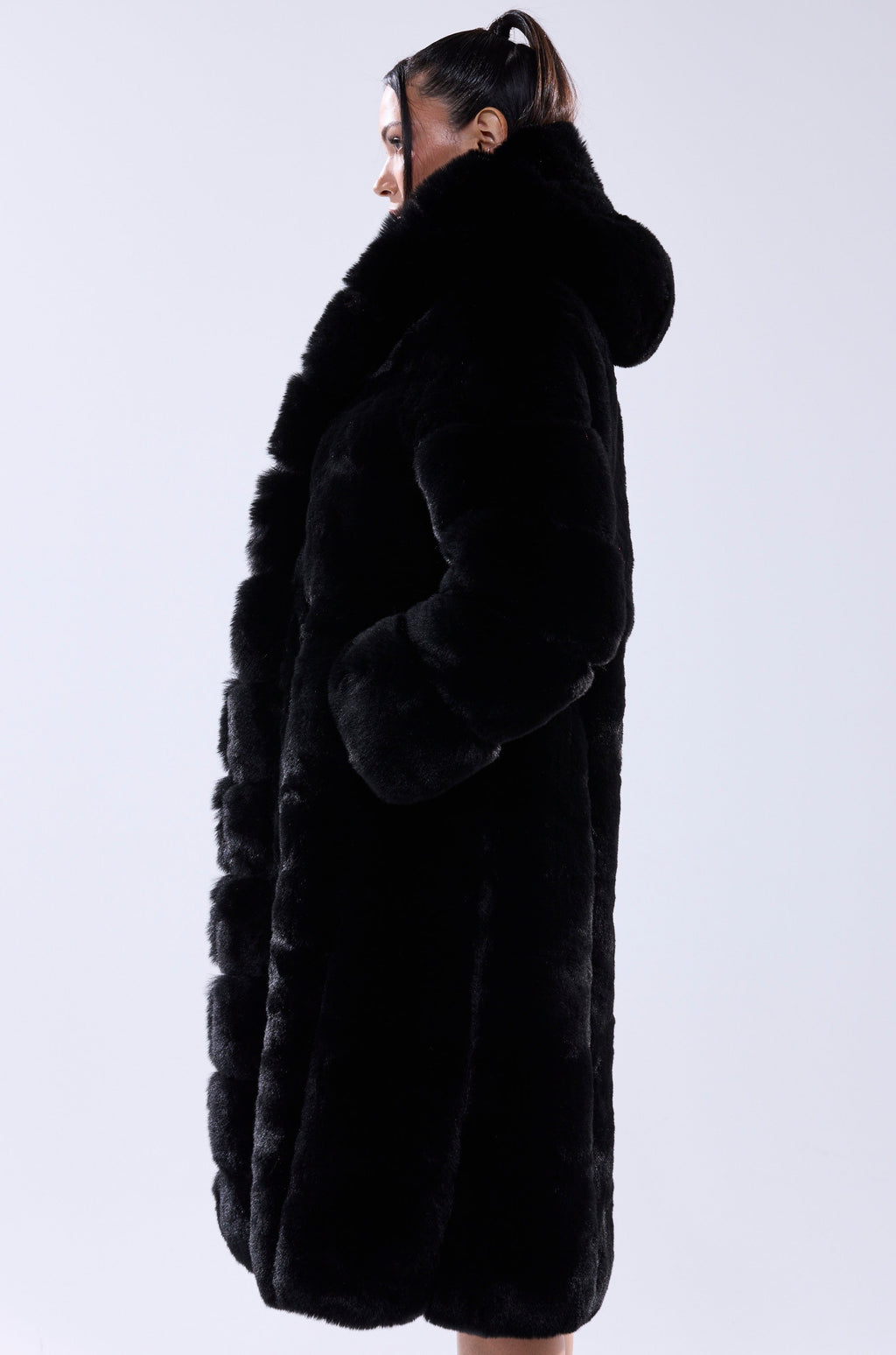BERLIN HOODED FAUX FUR IN BLACK