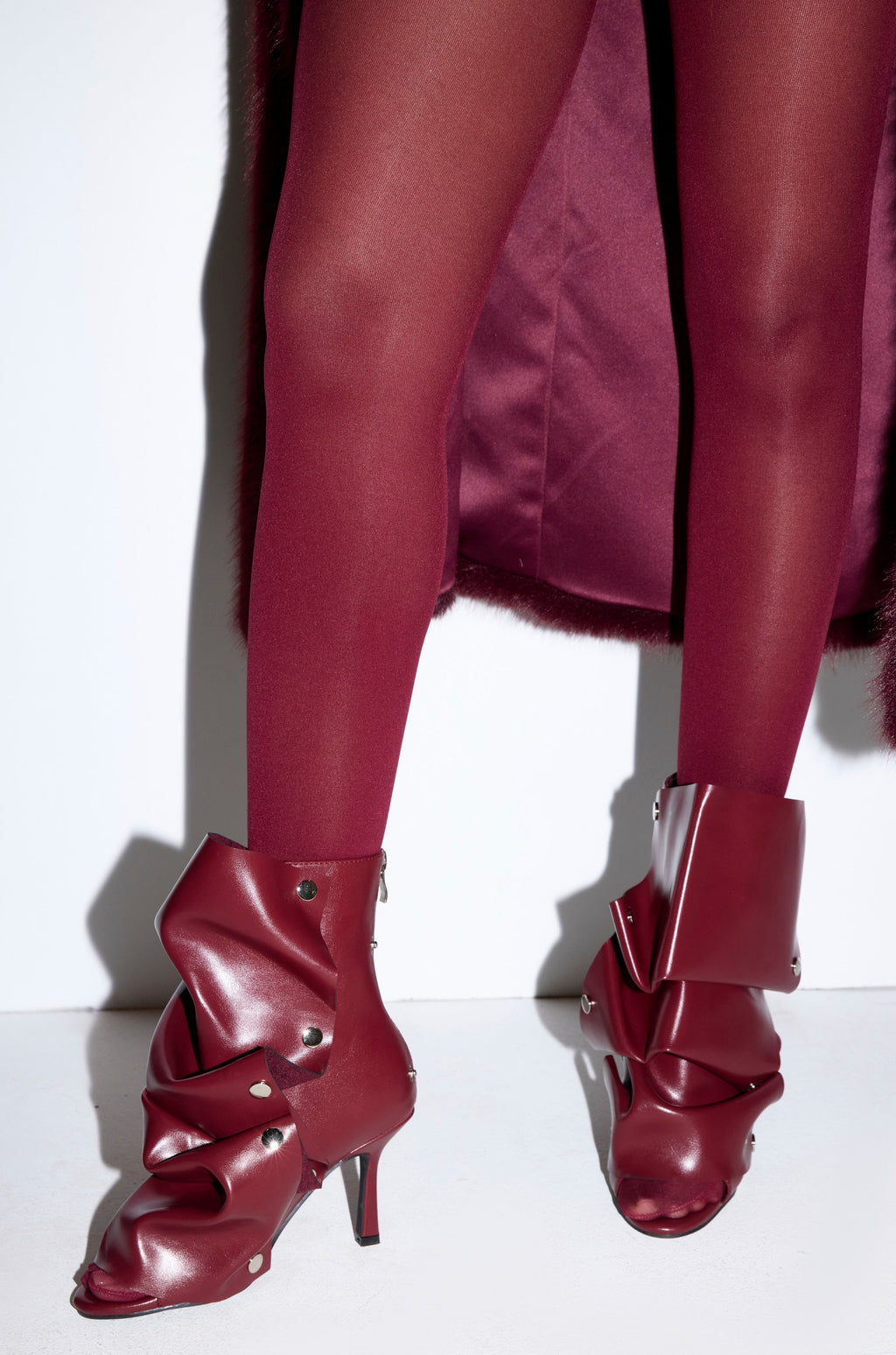 AZALEA WANG BIRDSONG BURGUNDY SNAP OPEN TOE STILETTO BOOTIE