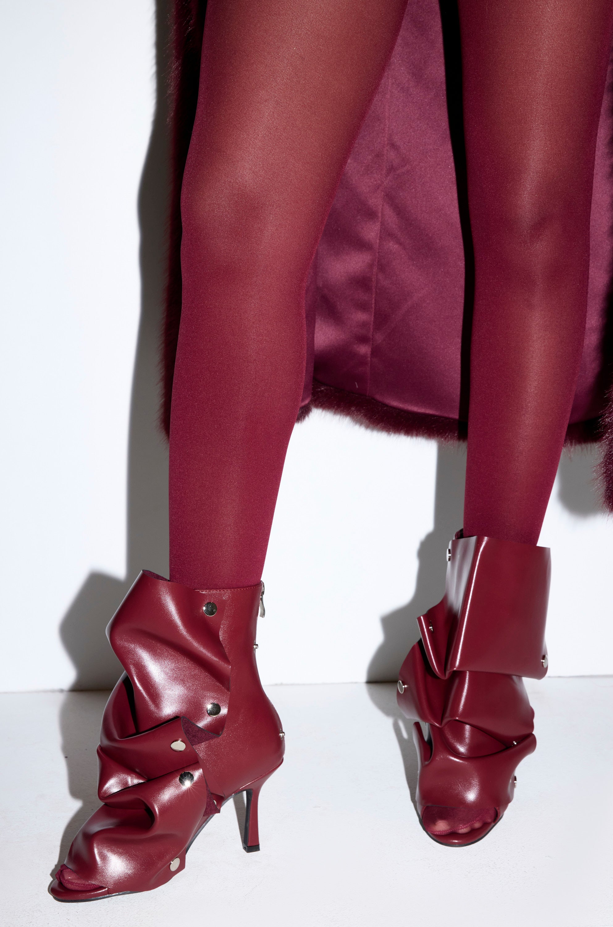 AZALEA WANG BIRDSONG BURGUNDY SNAP OPEN TOE STILETTO BOOTIE