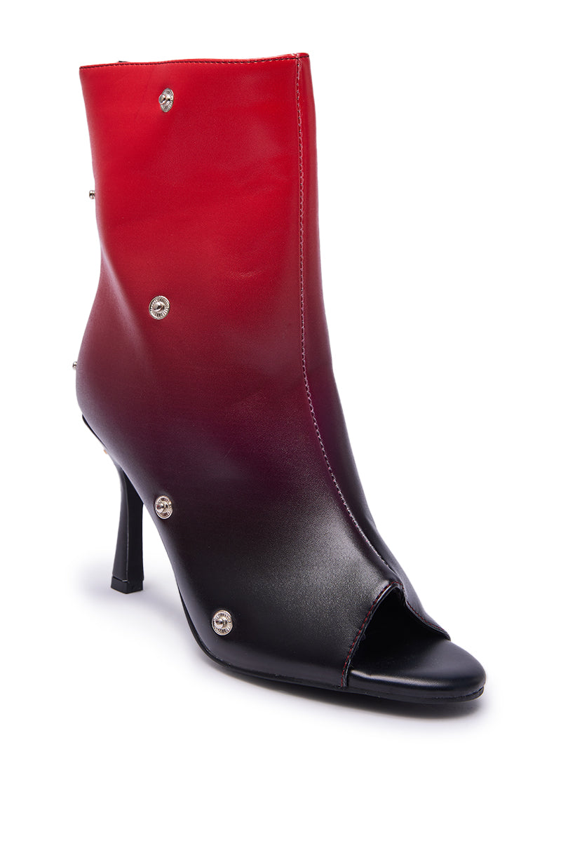 AZALEA WANG BIRDSONG RED OMBRE SNAP OPEN TOE BOOTIE