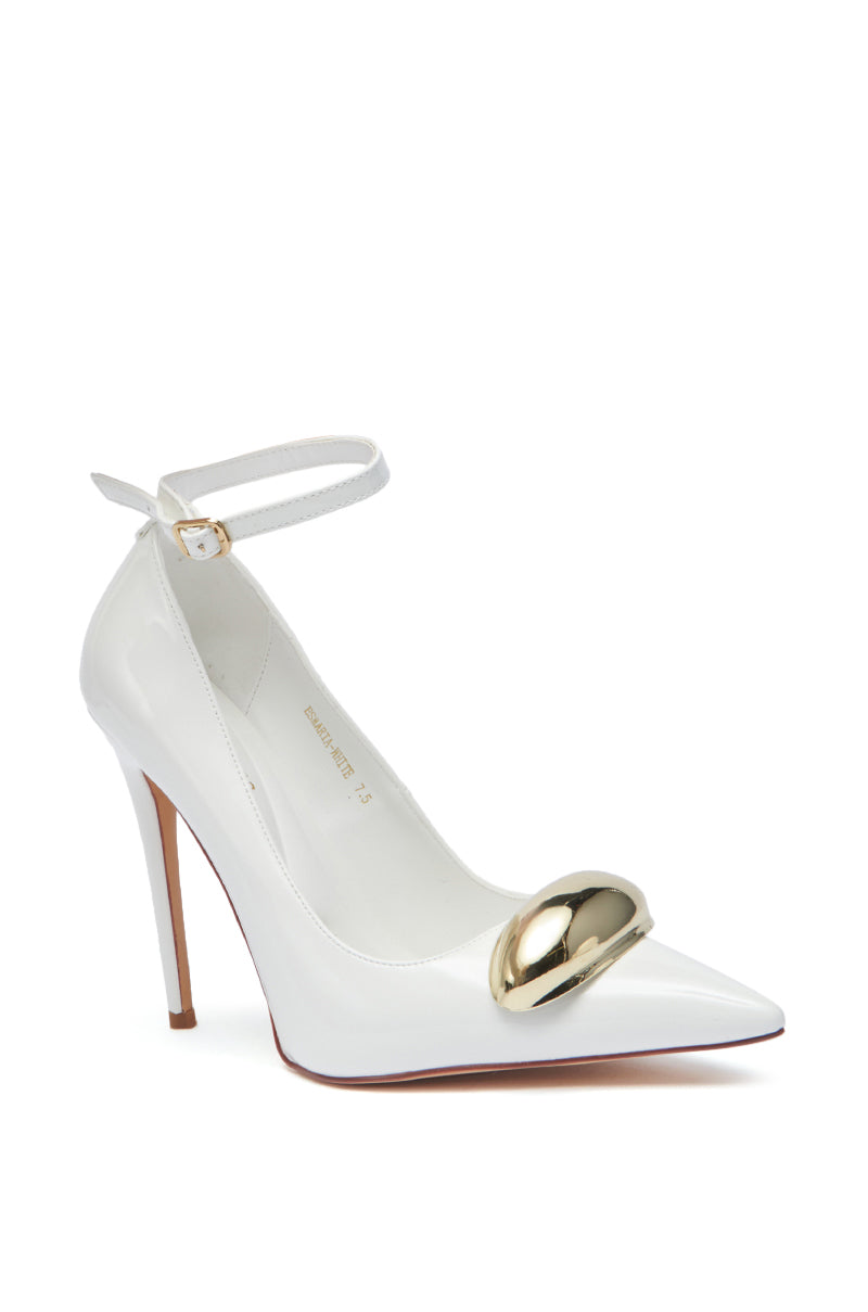 AZALEA WANG ESMARIA WHITE METAL EMEBELLISHED PUMP