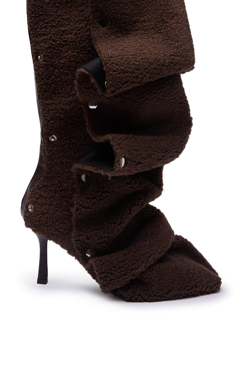 AZALEA WANG FABIAN BROWN SHERPA FOLDED DETAIL BOOT
