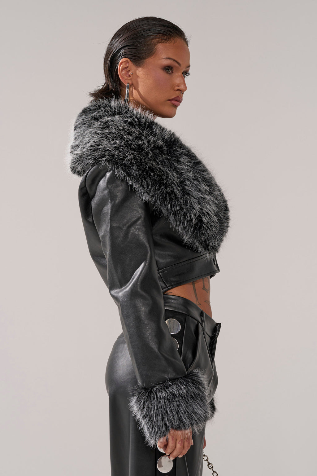 GISELE CROP MOTO BLAZER IN BLACK GREY