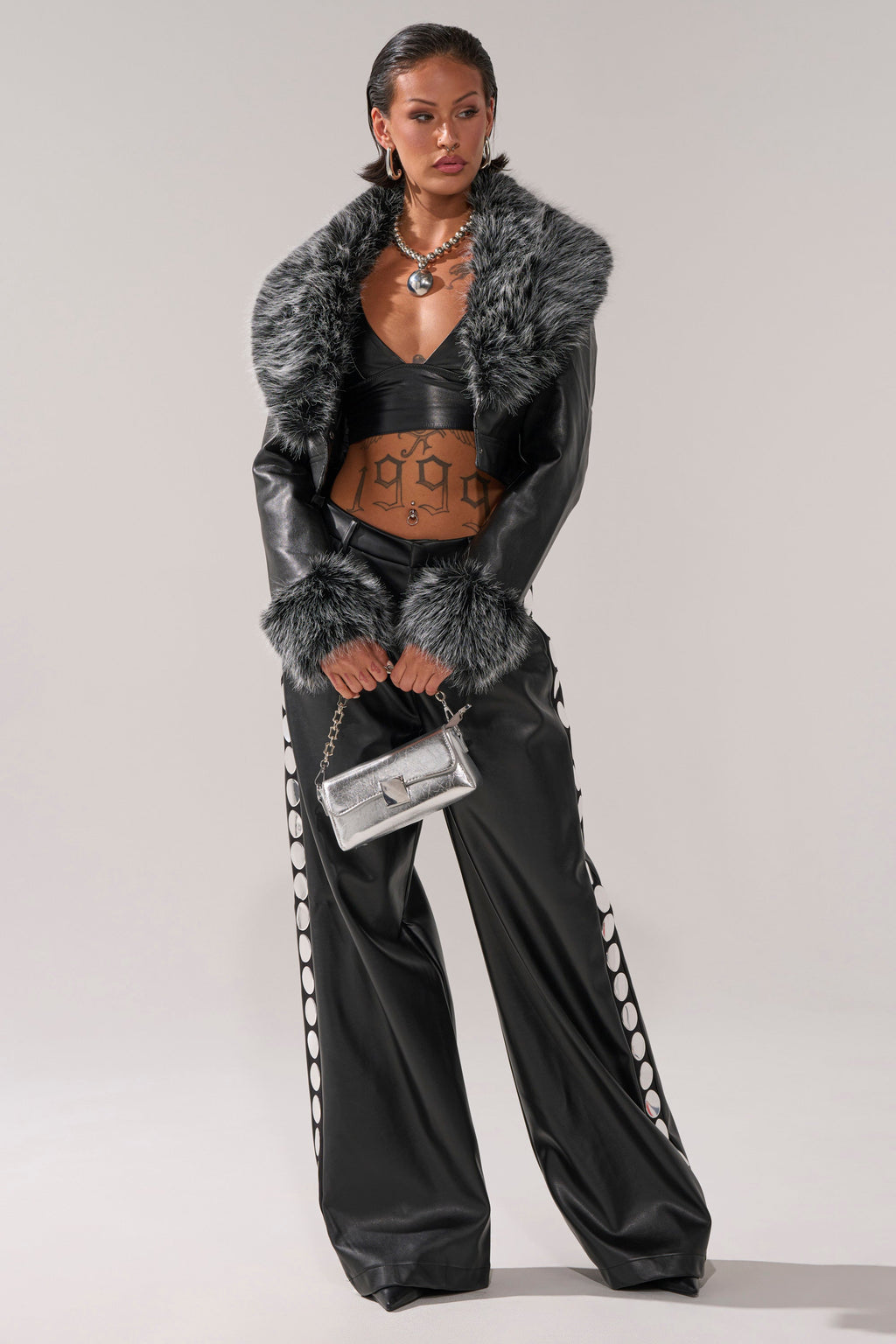 GISELE CROP MOTO BLAZER IN BLACK GREY