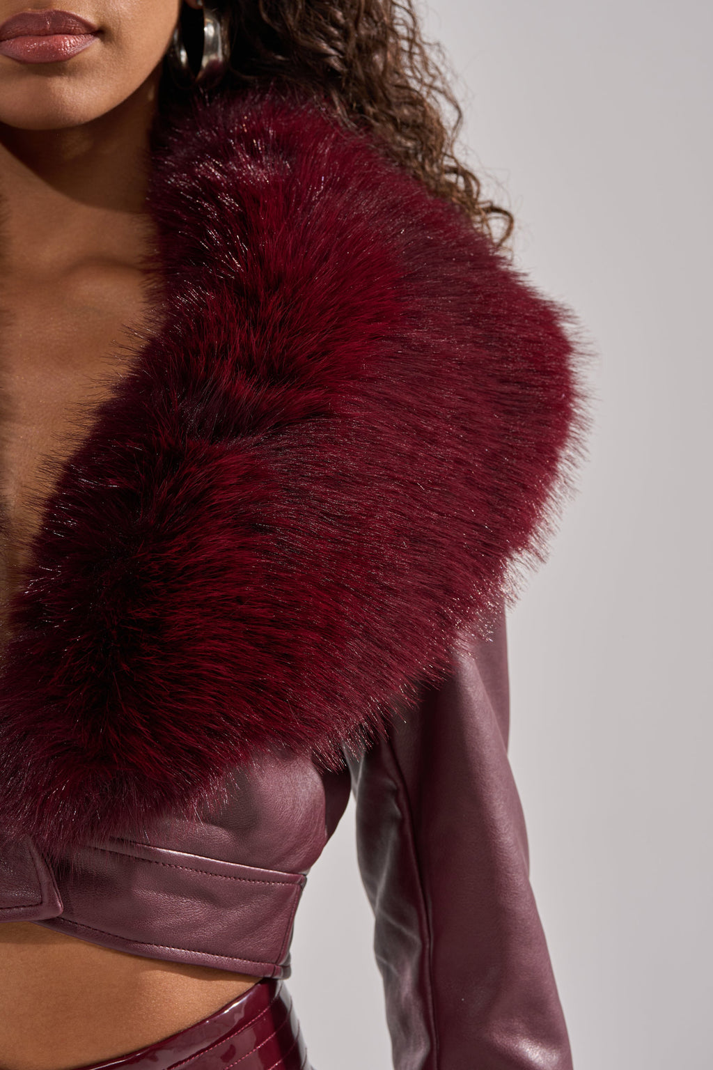 GISELE FUR TRIM MOTO IN BURGUNDY