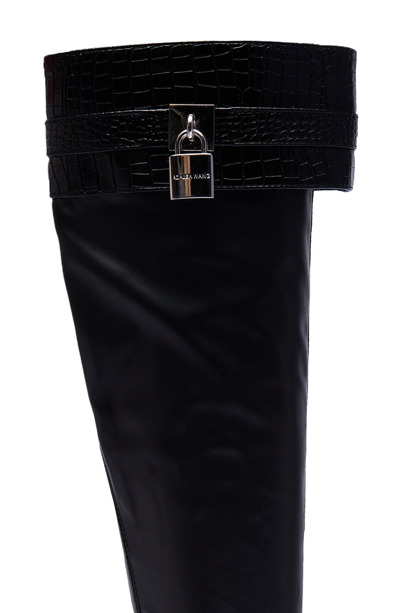 AZALEA WANG GLENNA BLACK STRETCH PU WEDGE BOOT