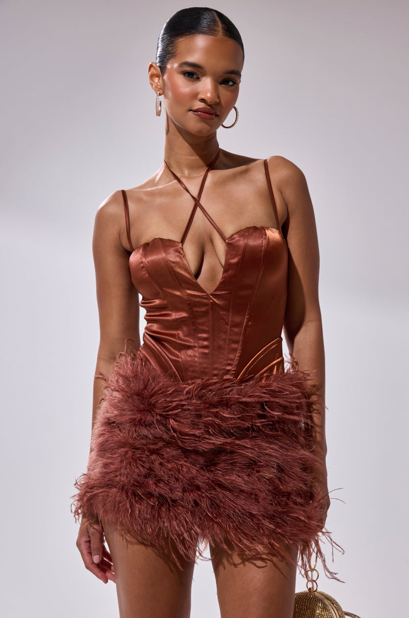 SOMETHIN EXTRA FEATHER MINI DRESS