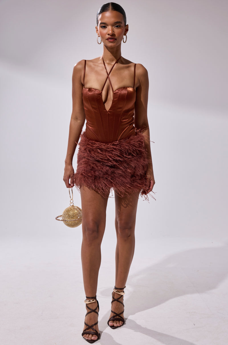 SOMETHIN EXTRA FEATHER MINI DRESS
