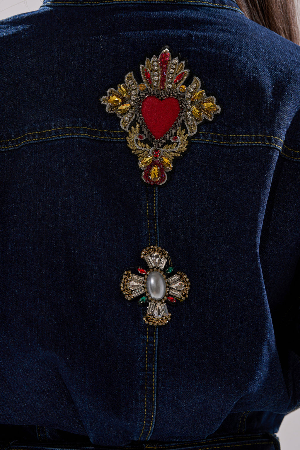 PRETTIEST PROBLEM DENIM PATCHWORK MINI DRESS