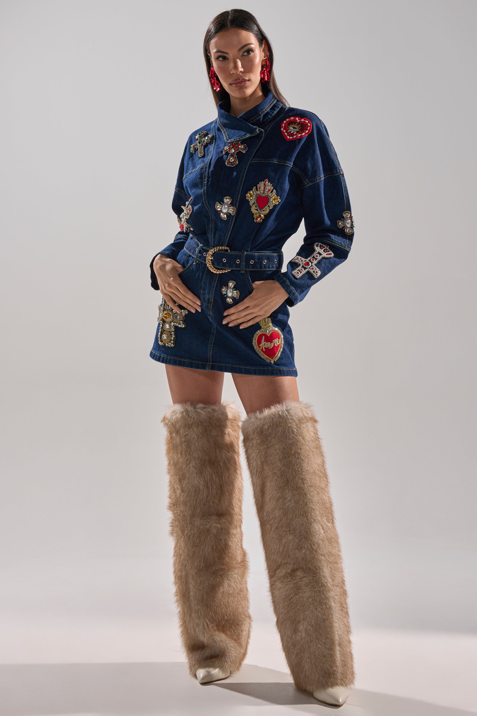 PRETTIEST PROBLEM DENIM PATCHWORK MINI DRESS