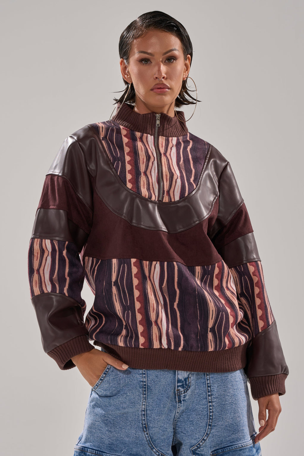 CRAZY IN LOVE FAUX LEATHER SWEATSHIRT