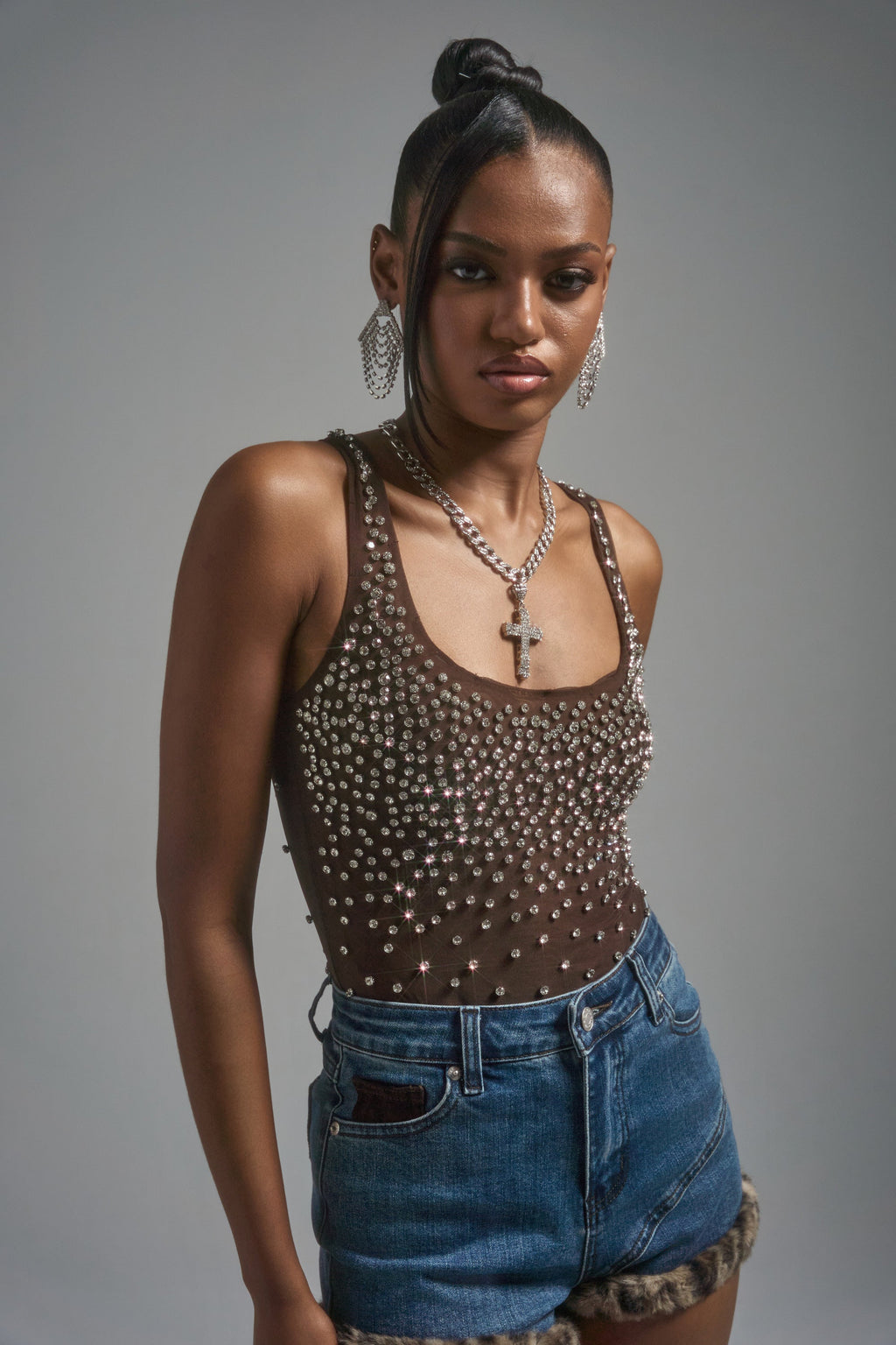 POP IT OFF QUEEN RHINESTONE BODYSUIT