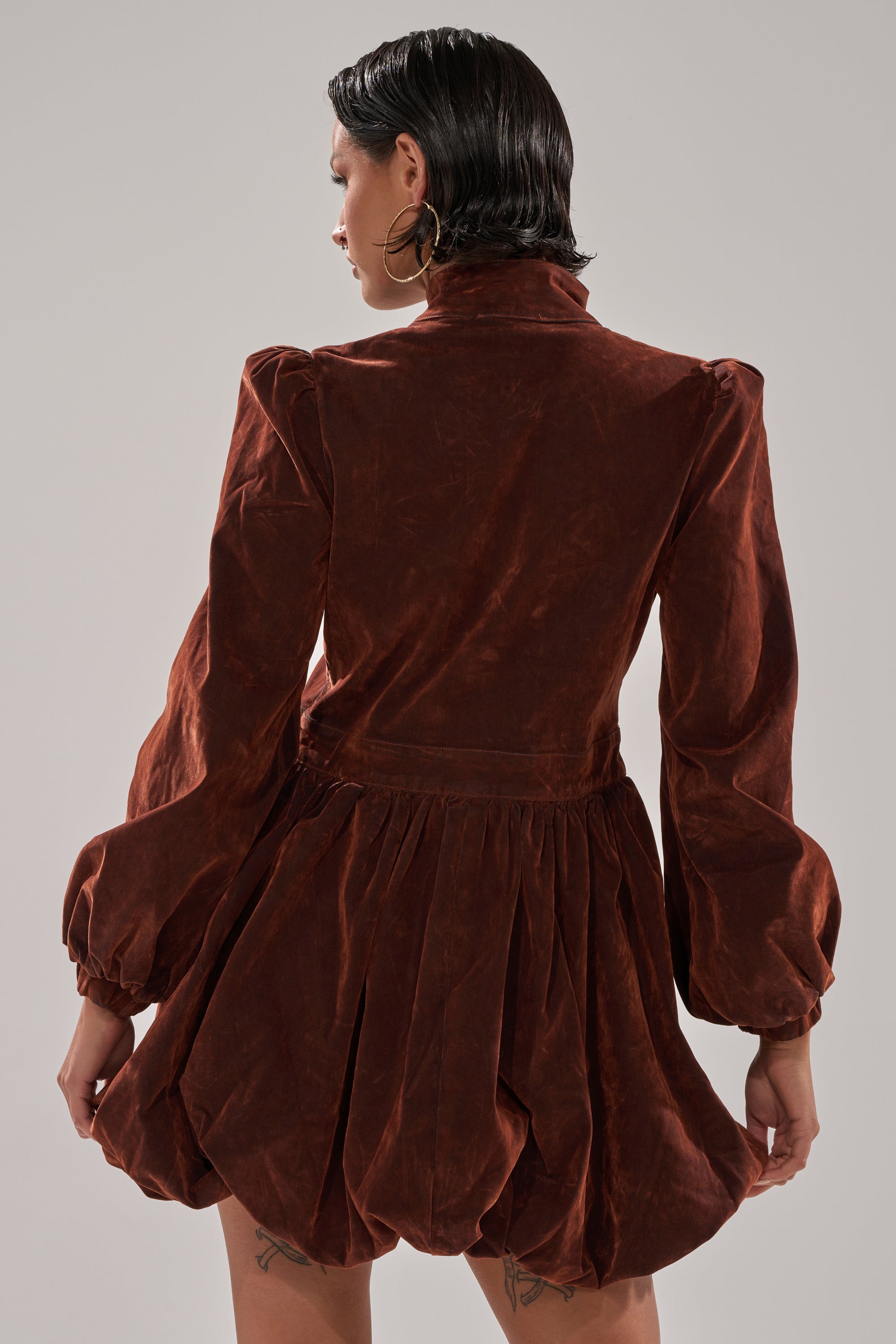 PASS THE BUBBLY MINI DRESS IN VELVET DENIM