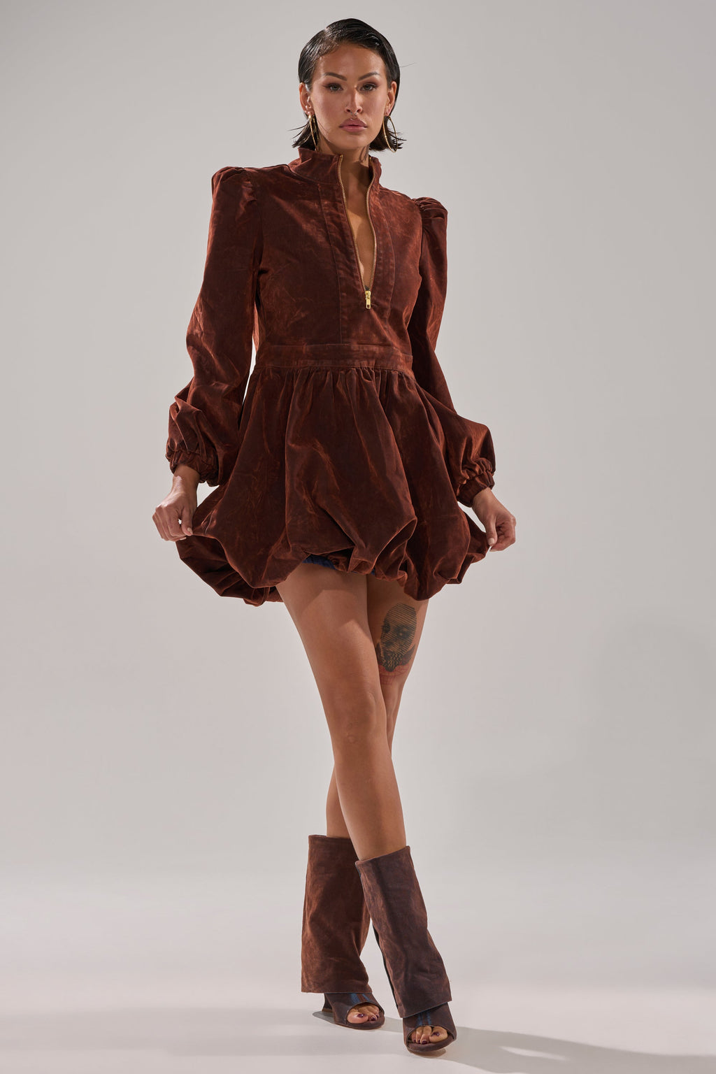 PASS THE BUBBLY MINI DRESS IN VELVET DENIM