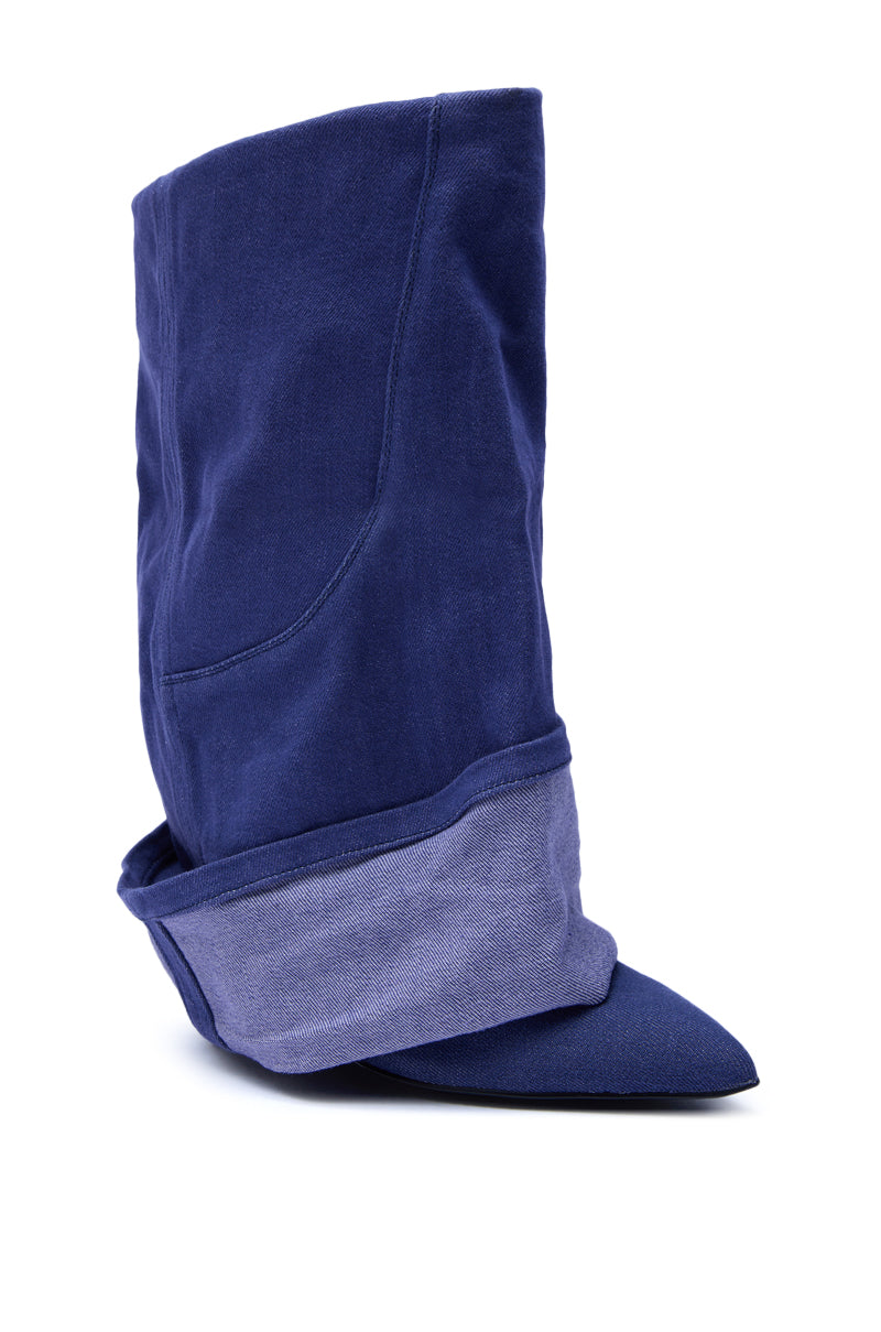 AZALEA WANG JATIN DENIM CUFF FOLD OVER WEDGE BOOTIE