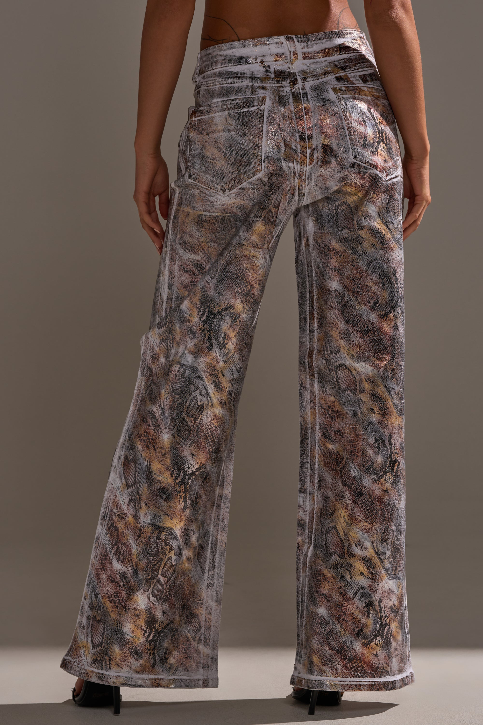 ADDICTED TO YOU METALLIC SNAKE WIDE LEG DENIM