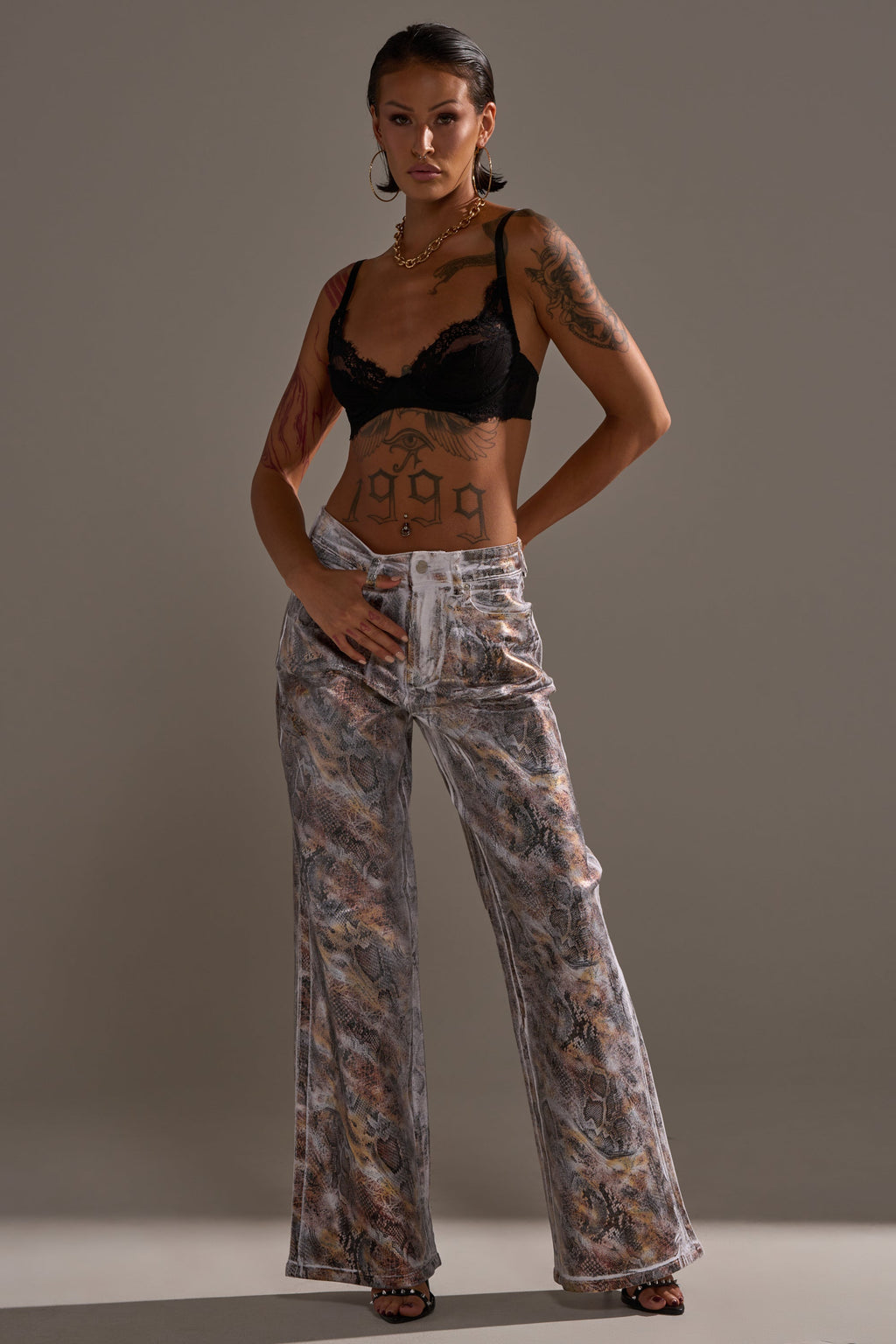 ADDICTED TO YOU METALLIC SNAKE WIDE LEG DENIM