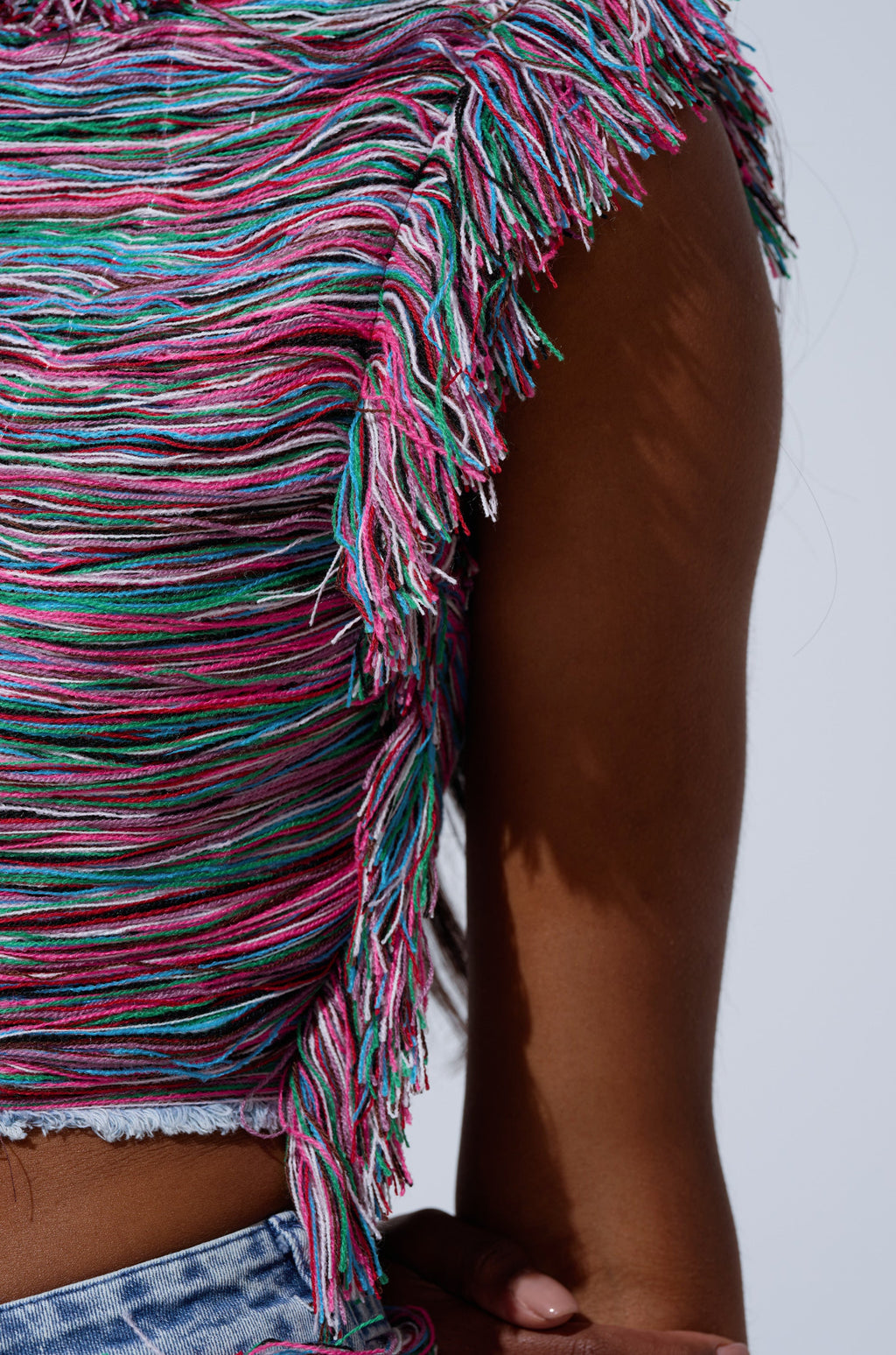 SHES GONE, DANCE ON GIRL SHREDDED DENIM TOP