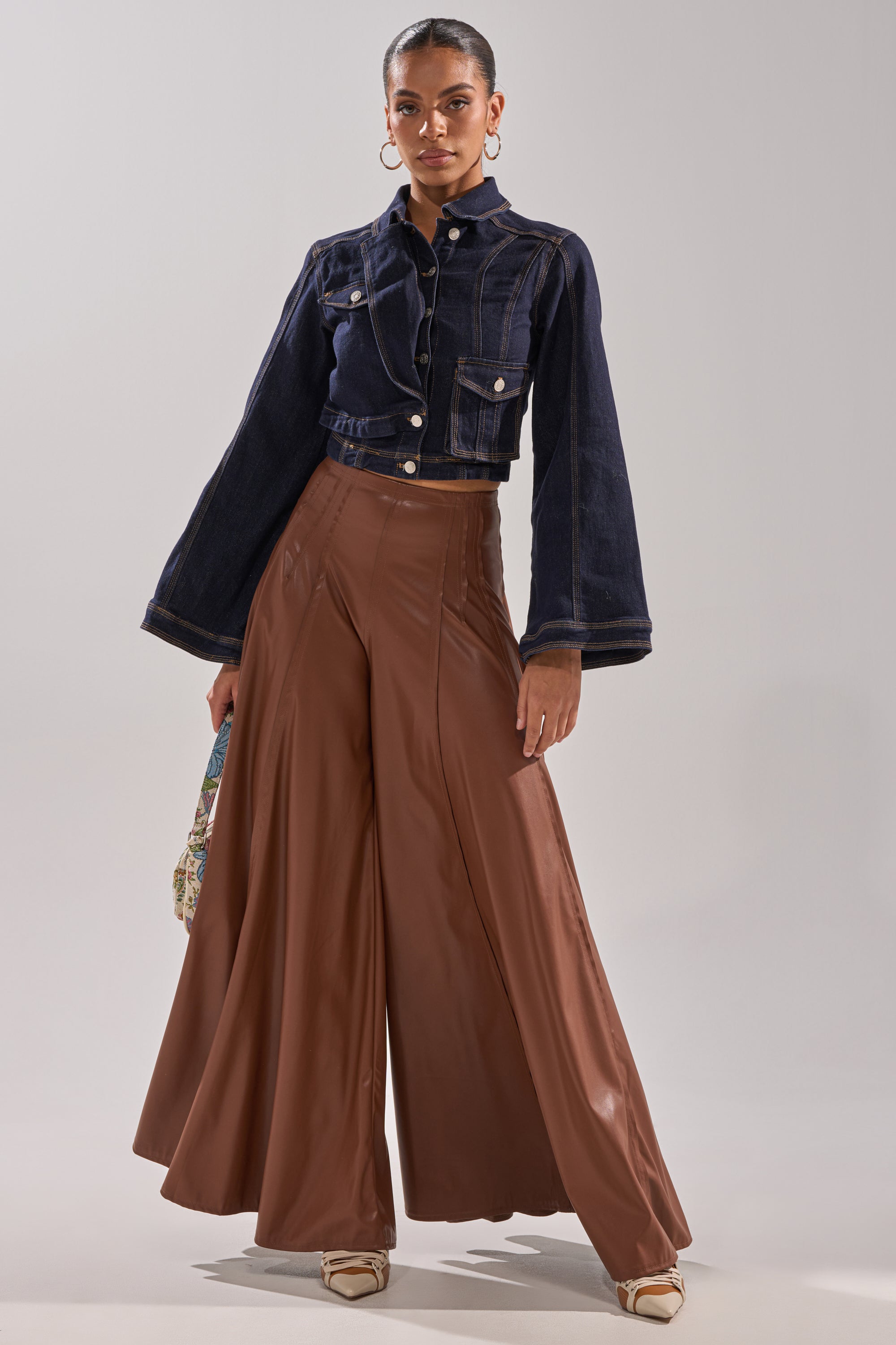 GALAXY FAUX LEATHER TROUSER IN BROWN