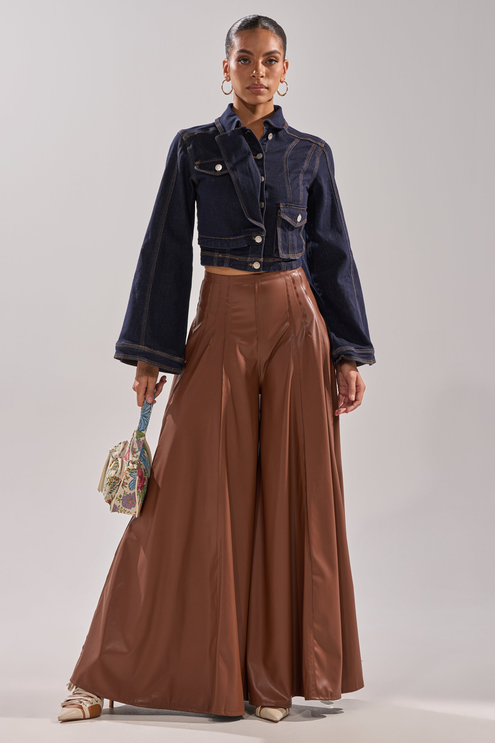 GALAXY FAUX LEATHER TROUSER IN BROWN