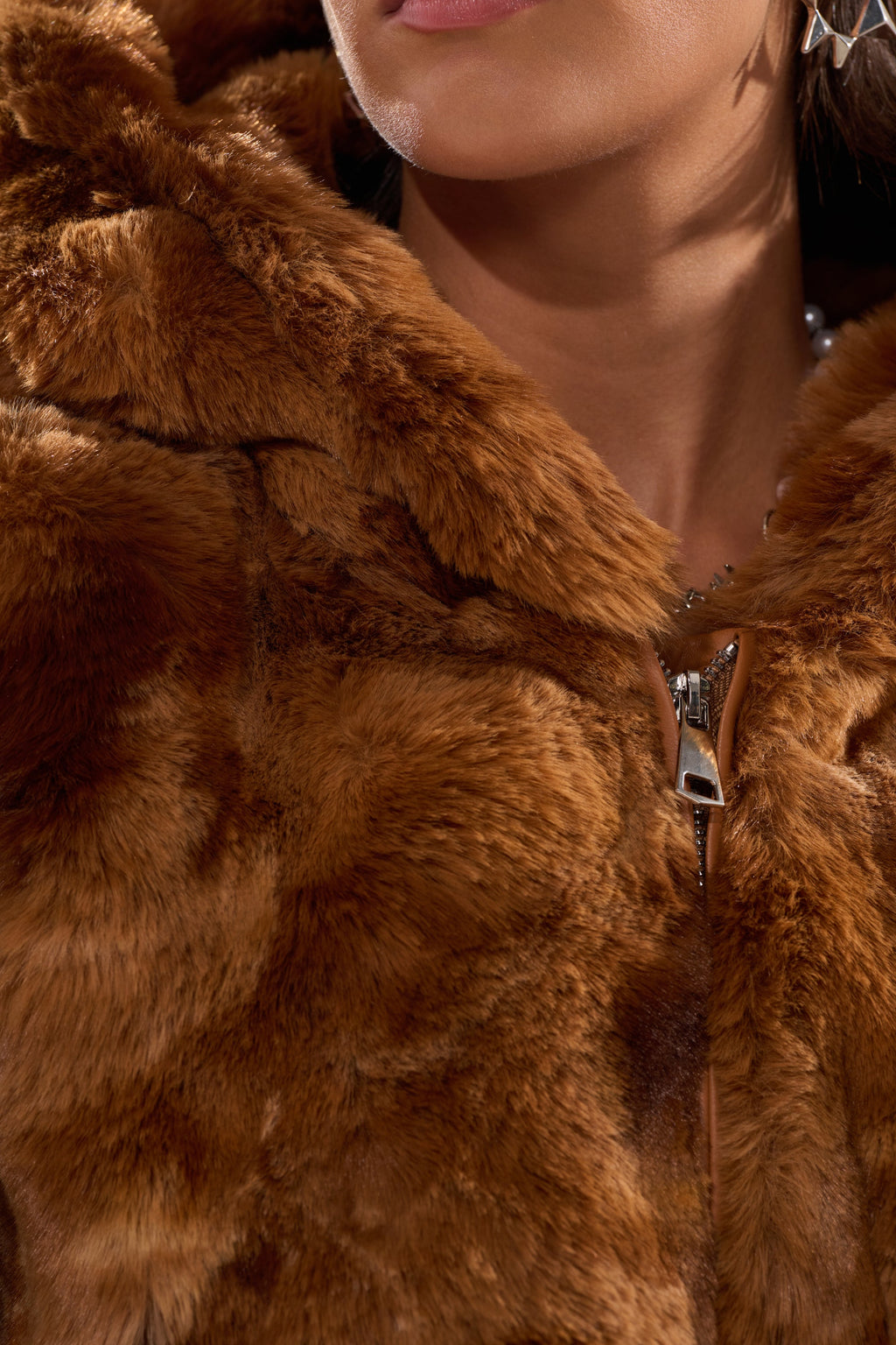 LOOK AT ME NOW HOODED FUR BOMBER IN BROWN