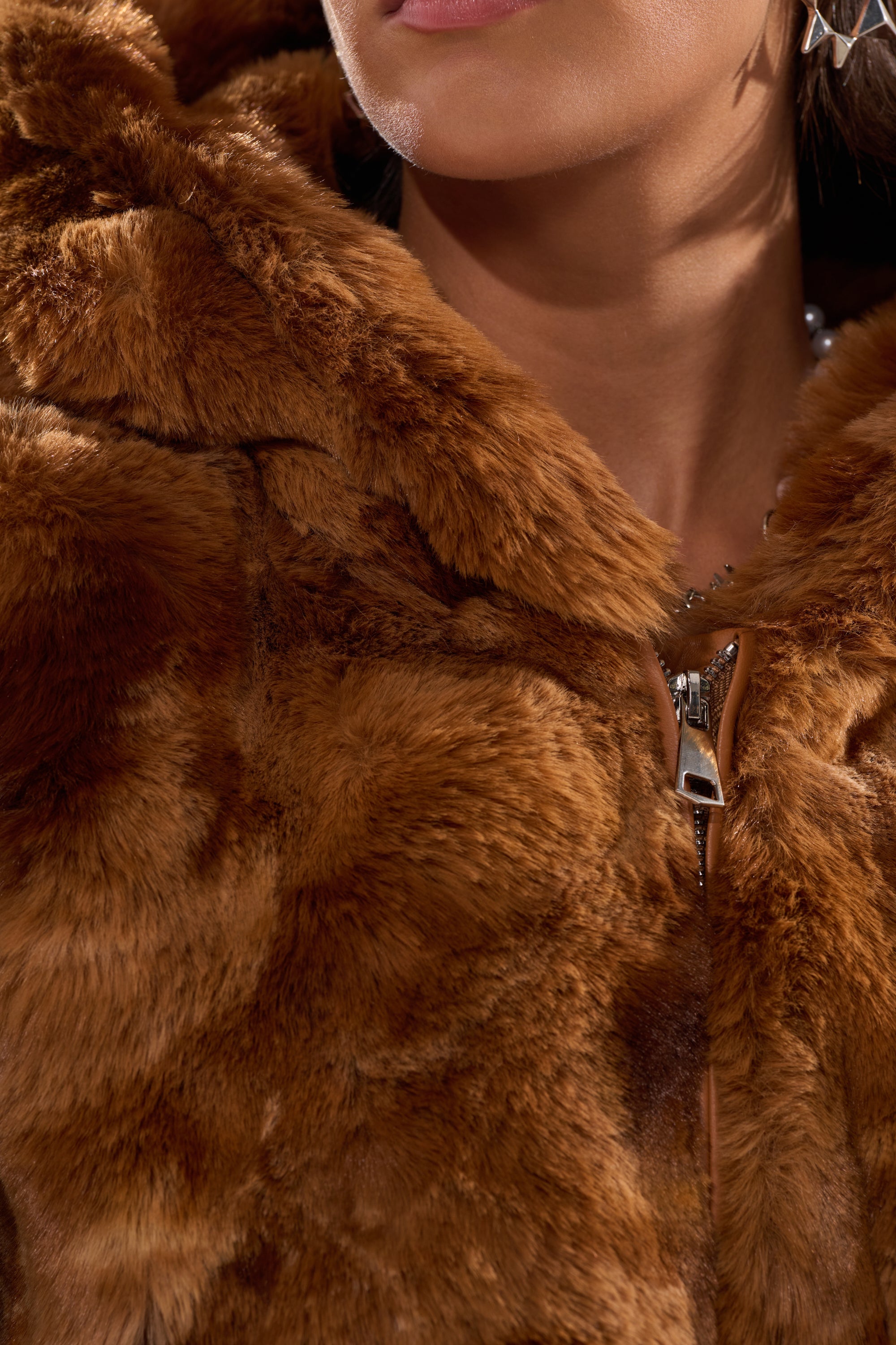 LOOK AT ME NOW HOODED FUR BOMBER IN BROWN