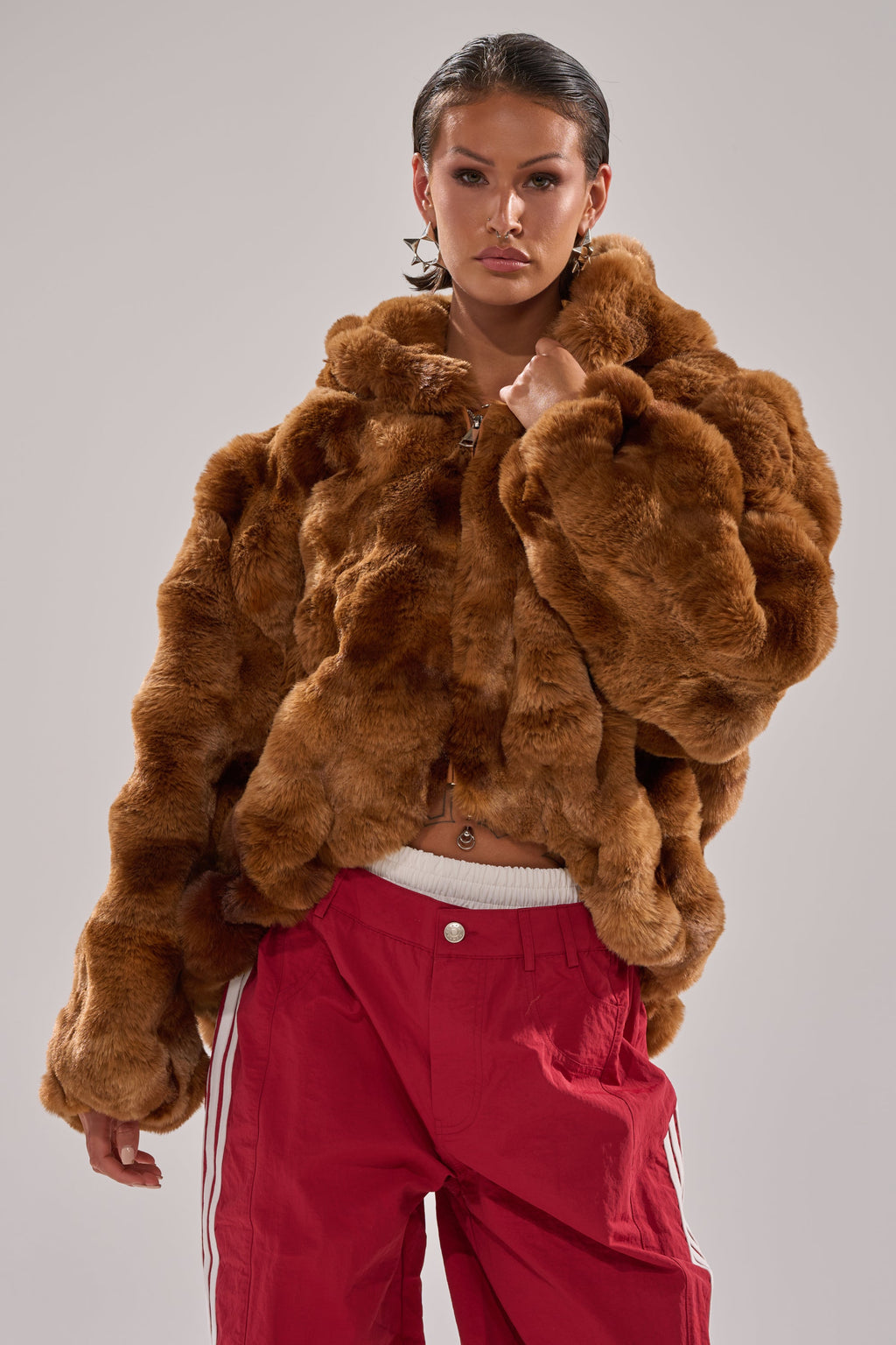 LOOK AT ME NOW HOODED FUR BOMBER IN BROWN