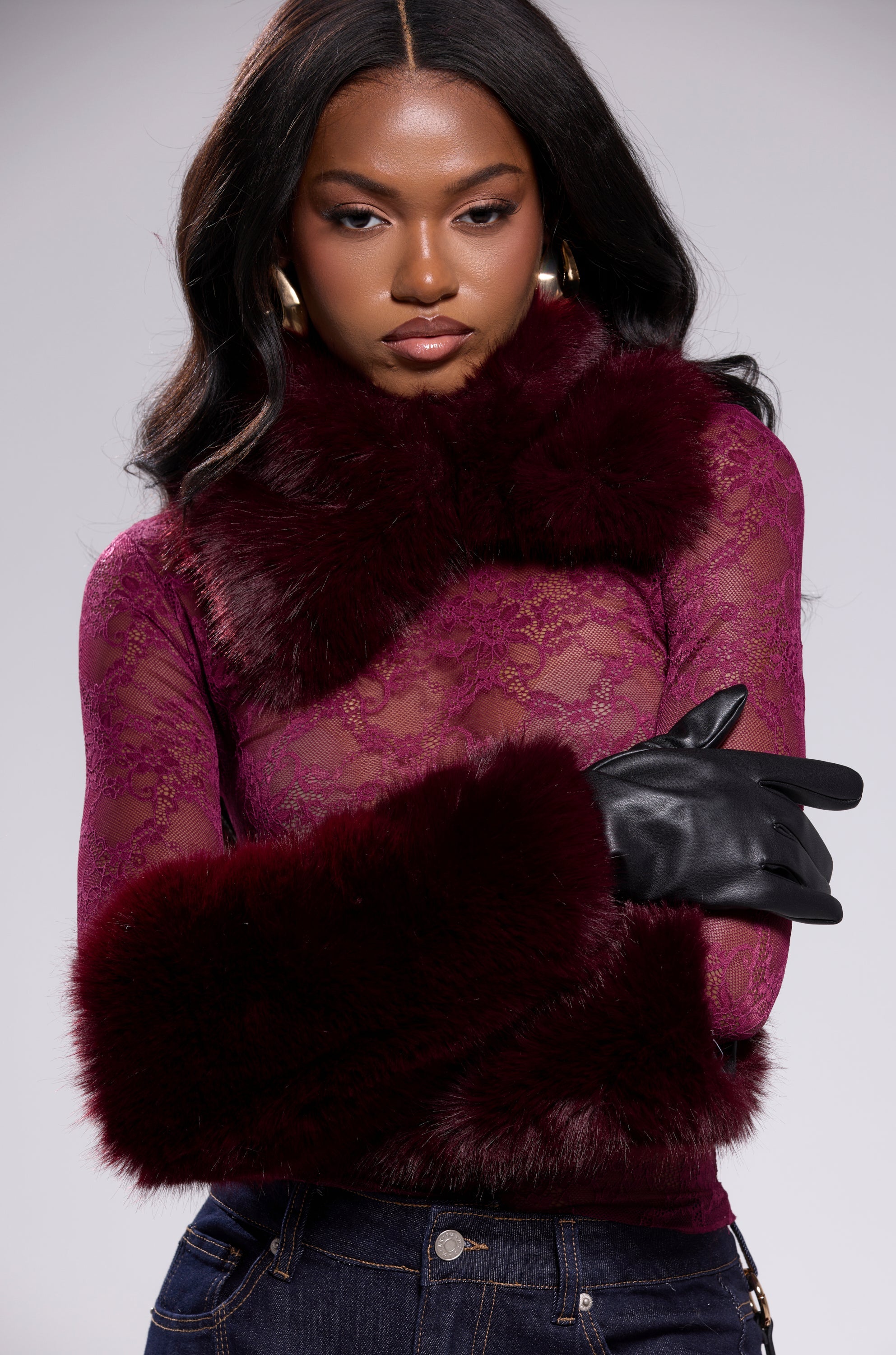 ALAIA FAUX FUR GLOVES