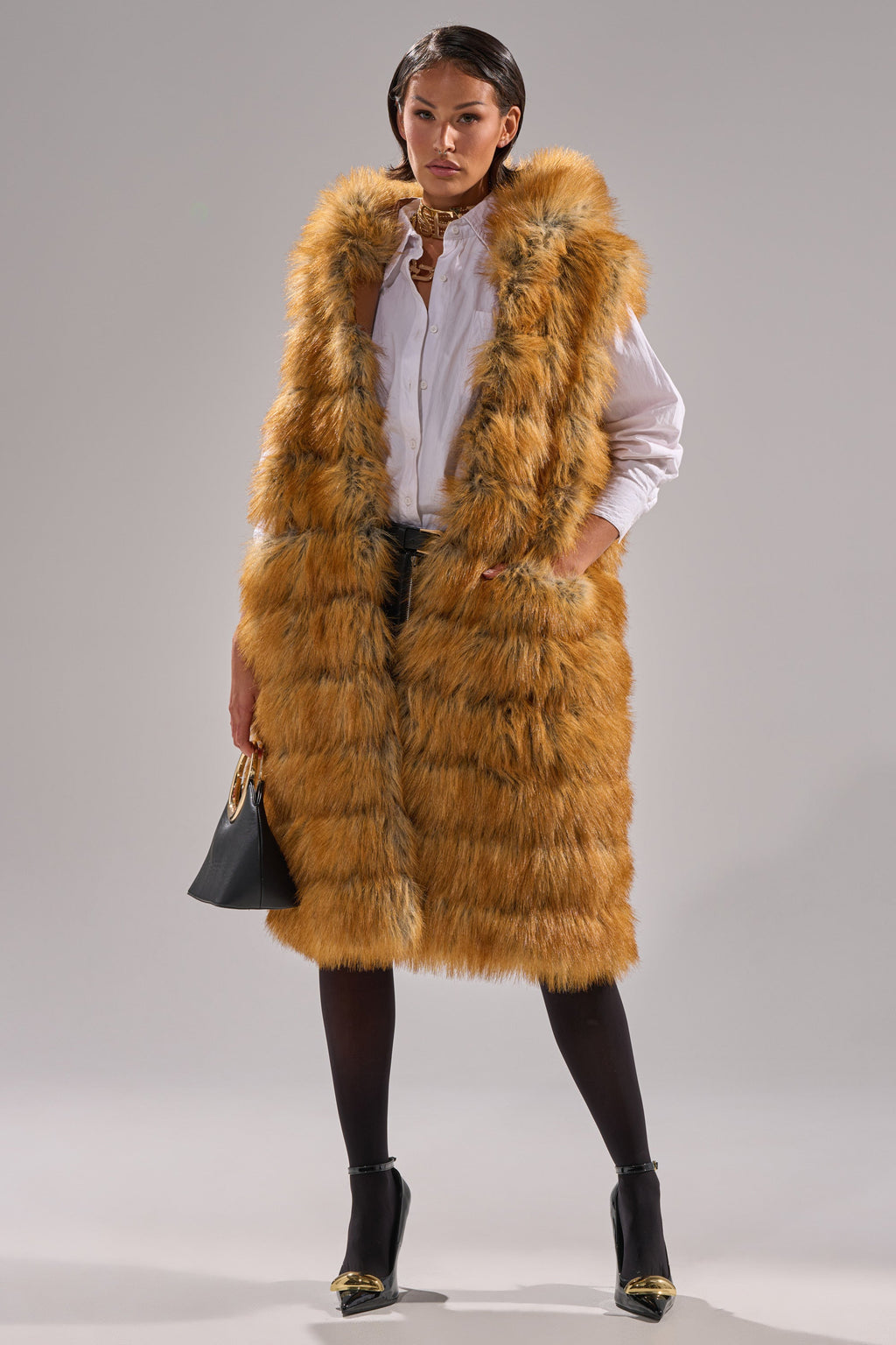 SLY HOODED FAUX FUR VEST