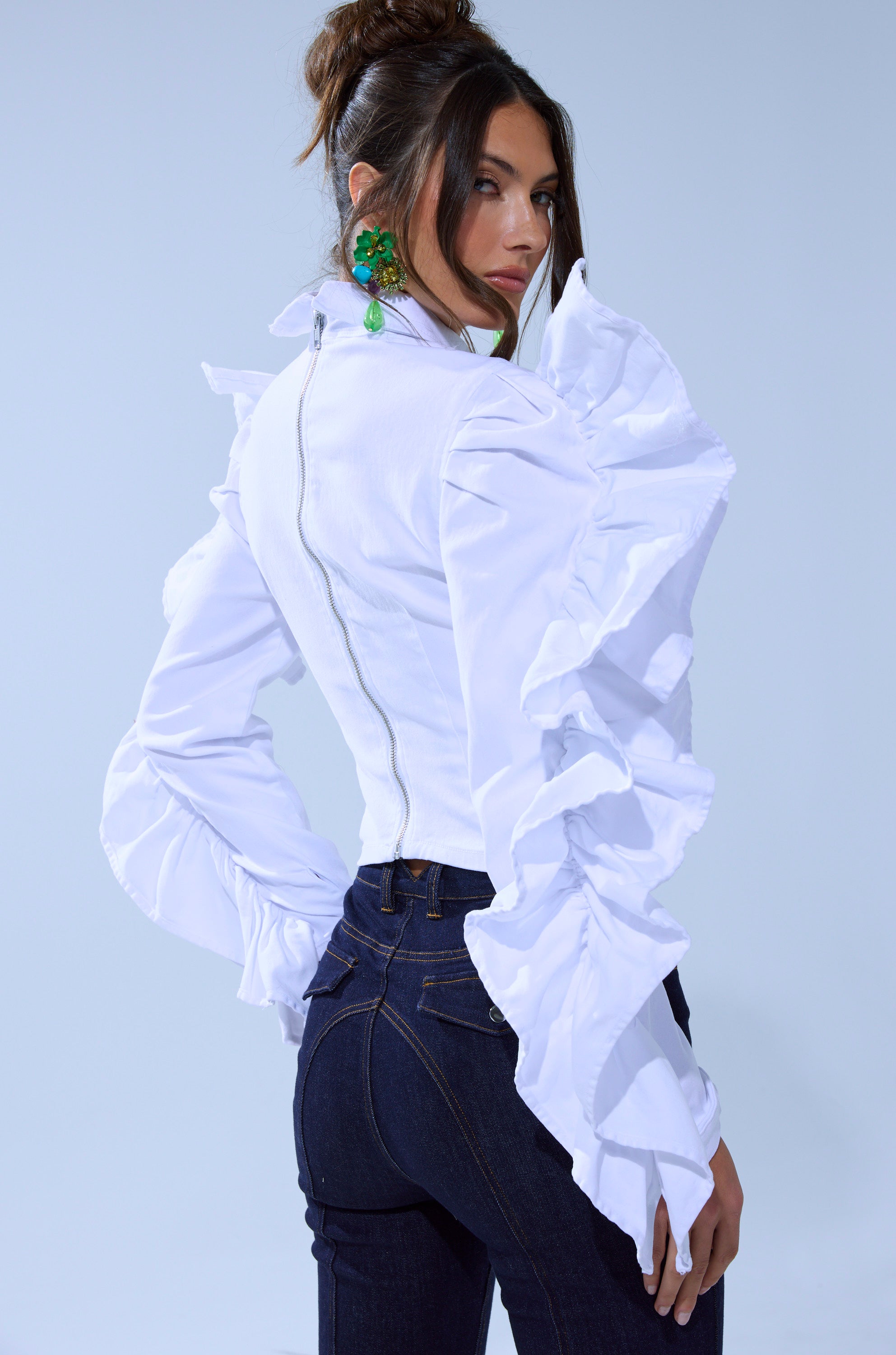 DREA RUFFLE SLEEVE BUTTON DOWN