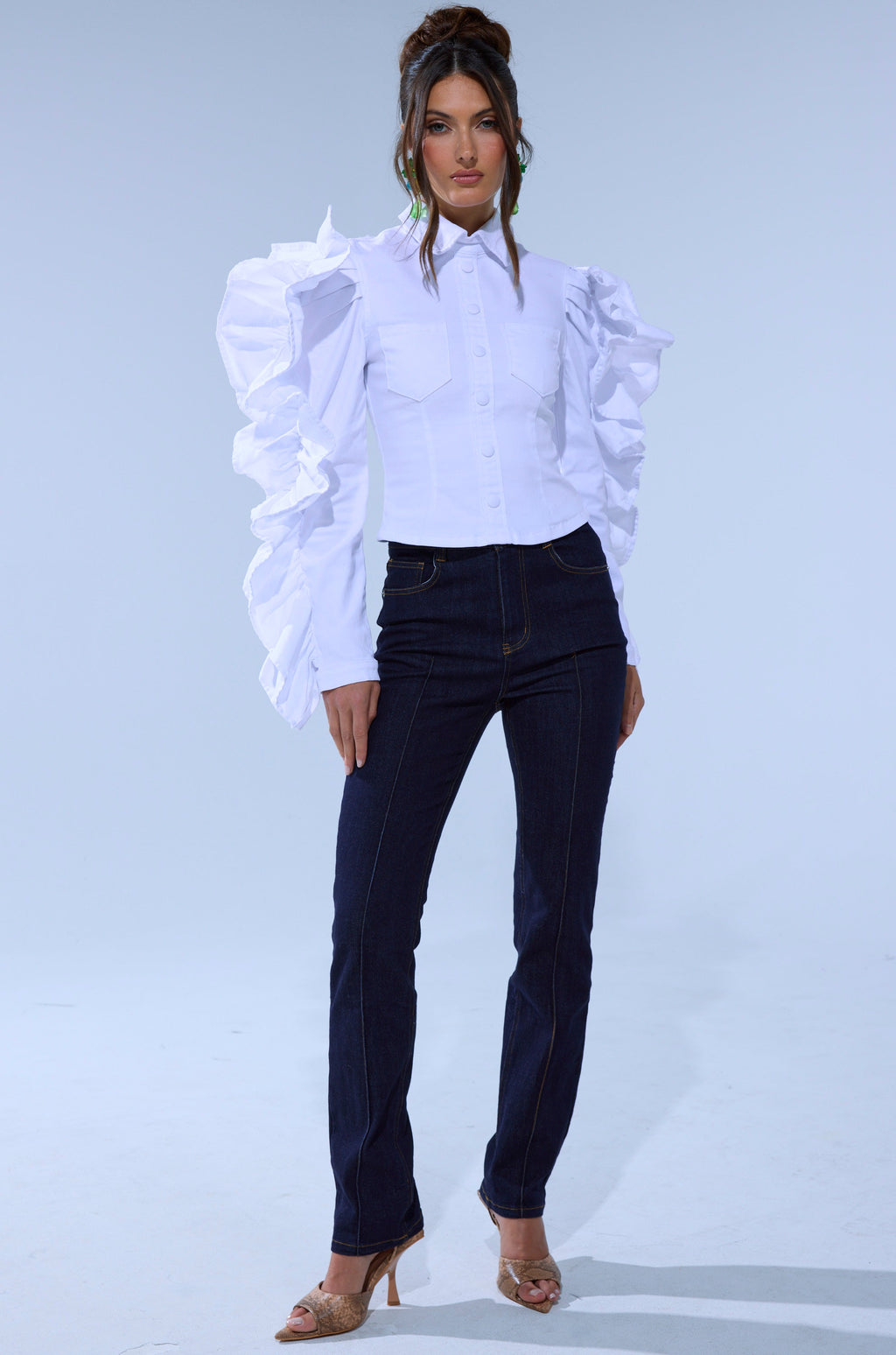 DREA RUFFLE SLEEVE BUTTON DOWN