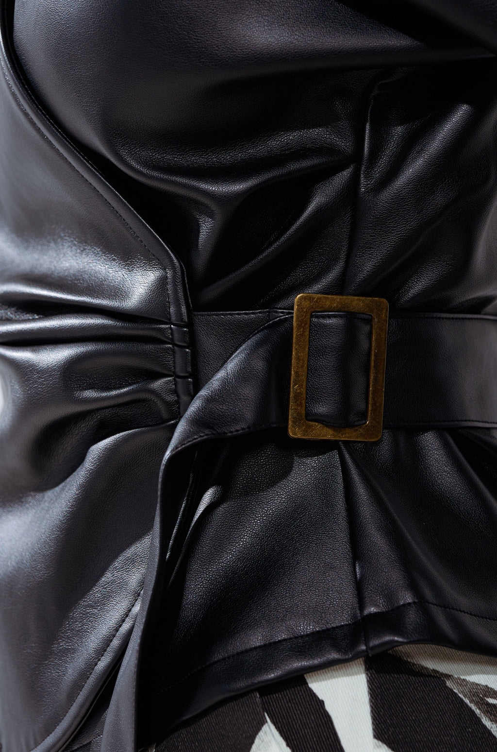 EASY ENOUGH FAUX LEATHER TIE FRONT BLOUSE